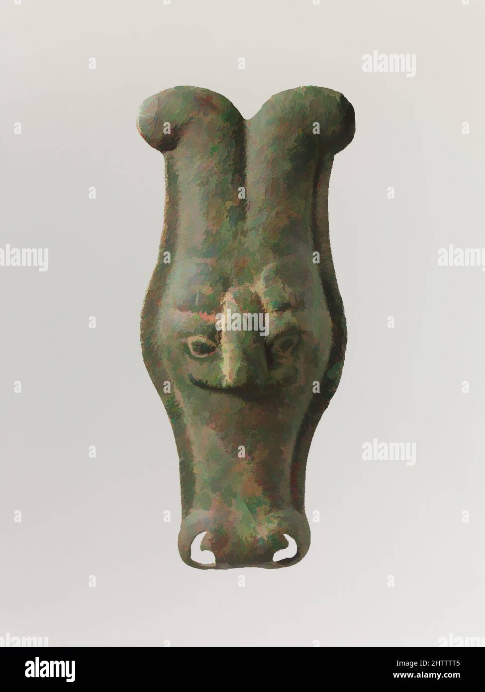 Art inspired by Horse mask, mid-Western Zhou dynasty (1046–771 B.C.), China, Bronze, H. 8 1/4 in. (21 cm); W. 3 1/2 in. (8.9 cm), Metalwork, Classic works modernized by Artotop with a splash of modernity. Shapes, color and value, eye-catching visual impact on art. Emotions through freedom of artworks in a contemporary way. A timeless message pursuing a wildly creative new direction. Artists turning to the digital medium and creating the Artotop NFT Stock Photo