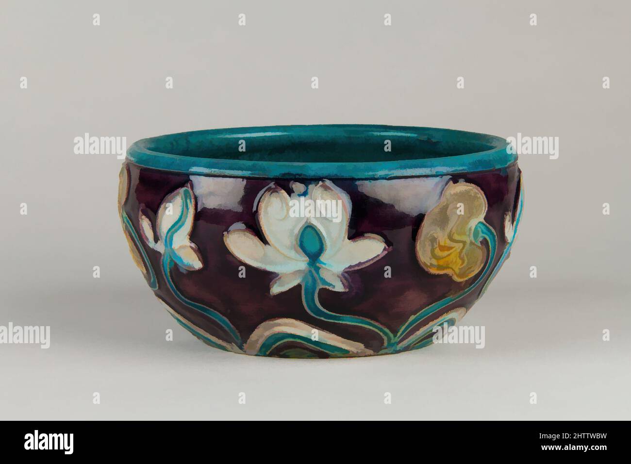 Art inspired by Bowl, Ming dynasty (1368–1644), China, Stoneware with cloisonné-style decoration, H. 3 5/8 in. (9.2 cm); W. 7 1/8 in. (18.1 cm), Ceramics, Classic works modernized by Artotop with a splash of modernity. Shapes, color and value, eye-catching visual impact on art. Emotions through freedom of artworks in a contemporary way. A timeless message pursuing a wildly creative new direction. Artists turning to the digital medium and creating the Artotop NFT Stock Photo