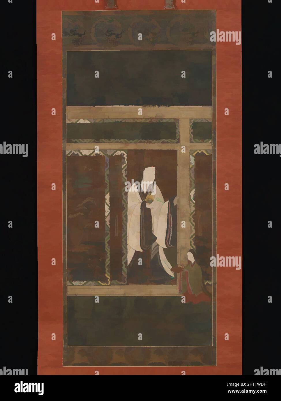 Art inspired by Seiryū Gongen, Nanbokuchō period (1336–92), mid-14th century, Japan, Hanging scroll; ink and color on silk, Image: 35 13/16 × 17 5/8 in. (91 × 44.7 cm), Paintings, The Shinto goddess Seiryū Gongen appears here in a domestic interior befitting an aristocratic occupant, Classic works modernized by Artotop with a splash of modernity. Shapes, color and value, eye-catching visual impact on art. Emotions through freedom of artworks in a contemporary way. A timeless message pursuing a wildly creative new direction. Artists turning to the digital medium and creating the Artotop NFT Stock Photo