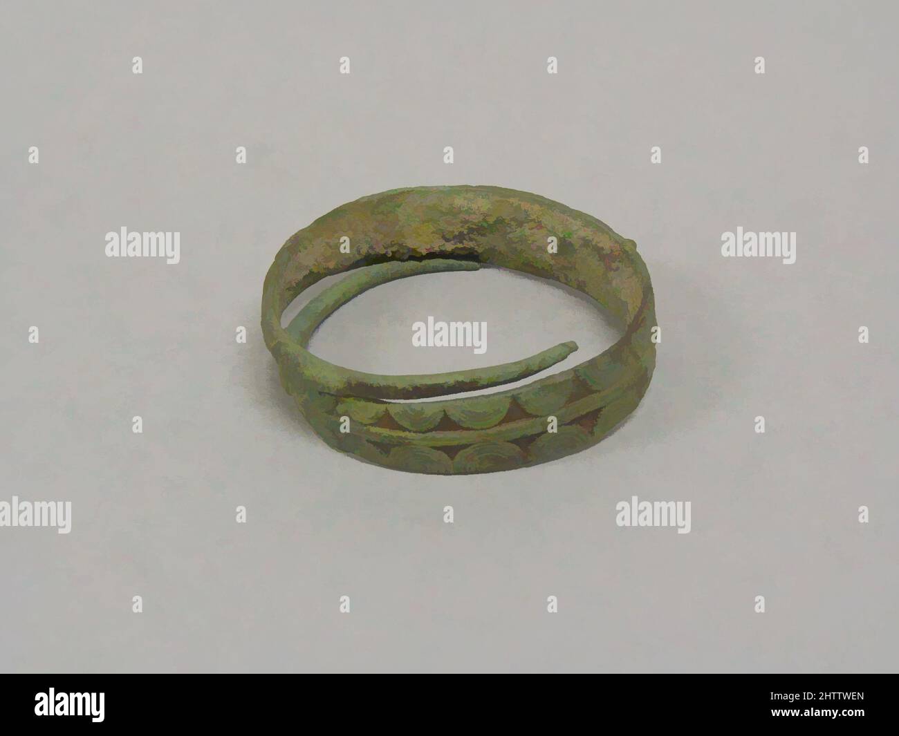 Art inspired by Overlapping Bangle, Late period, 300 B.C.–A.D. 400, Thailand, Bronze, W. 2 5/16 in. (5.9 cm); D. 2 1/16 in. (5.2 cm), Jewelry, Classic works modernized by Artotop with a splash of modernity. Shapes, color and value, eye-catching visual impact on art. Emotions through freedom of artworks in a contemporary way. A timeless message pursuing a wildly creative new direction. Artists turning to the digital medium and creating the Artotop NFT Stock Photo