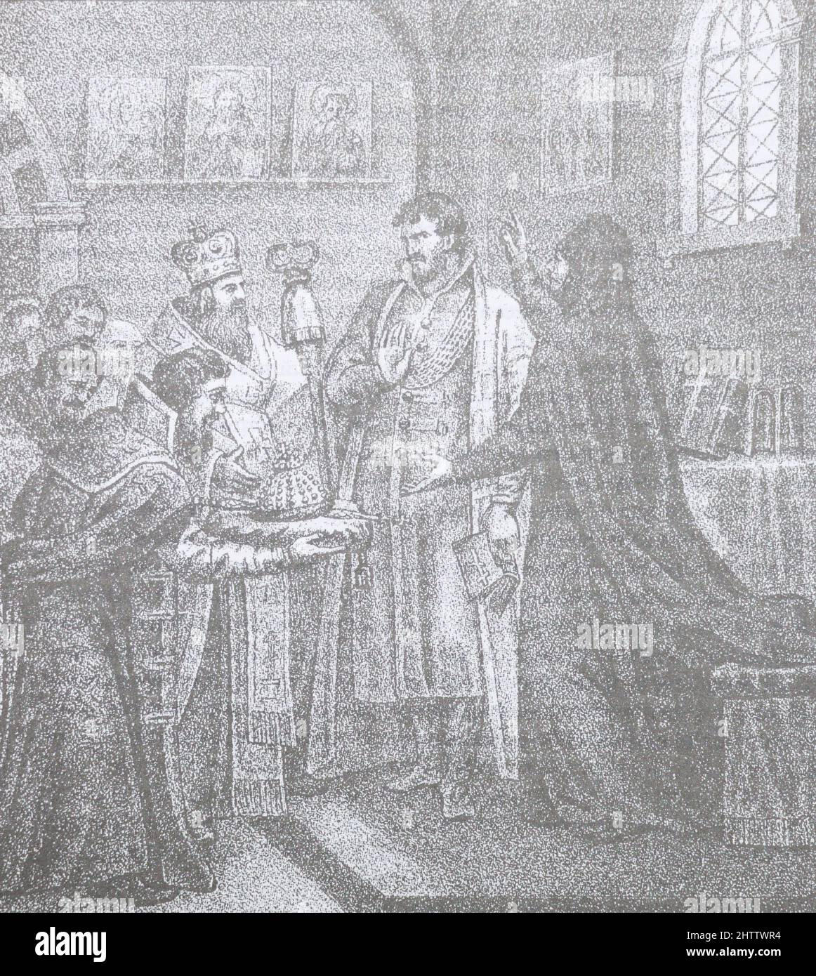 Election of Boris Godunov as Russian Tsar. Medieval engraving. Stock Photo