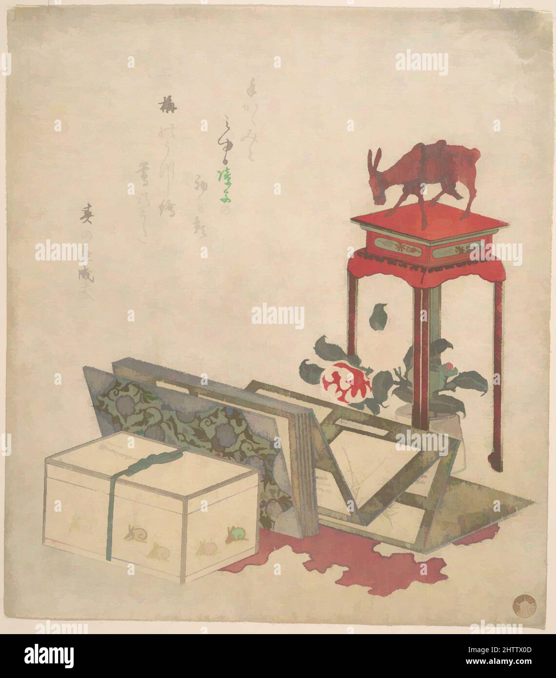 Art inspired by Still life, Edo period (1615–1868), Japan, Polychrome woodblock print (surimono); ink and color on paper, 8 9/16 x 7 5/8 in. (21.7 x 19.4 cm), Prints, Unidentified Artist, Classic works modernized by Artotop with a splash of modernity. Shapes, color and value, eye-catching visual impact on art. Emotions through freedom of artworks in a contemporary way. A timeless message pursuing a wildly creative new direction. Artists turning to the digital medium and creating the Artotop NFT Stock Photo