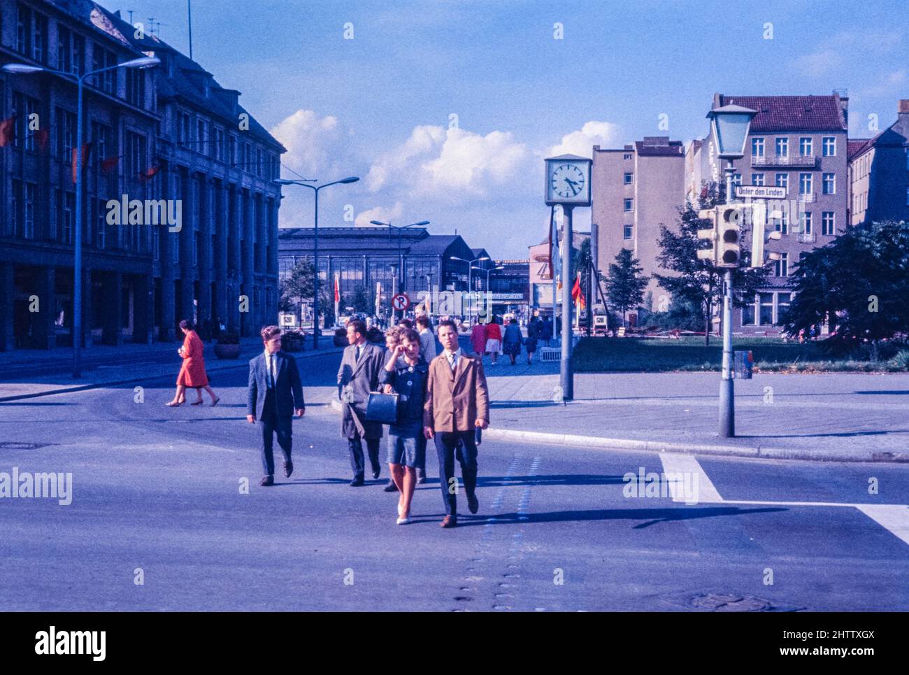 East Berlin, 1962. Unter den Linden Street Scene Pedestrians. Stock Photo