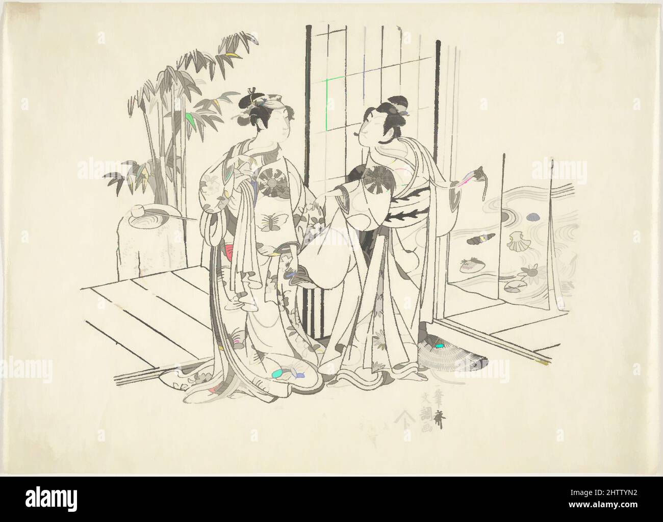 Art inspired by The Actors, Edo period (1615–1868), Japan, Monochrome woodblock print; ink on paper, H. 9 3/4 in. (24.8 cm); W. 13 1/2 in. (34.3 cm), Prints, Ippitsusai Bunchō (Japanese, active 1760–1794, Classic works modernized by Artotop with a splash of modernity. Shapes, color and value, eye-catching visual impact on art. Emotions through freedom of artworks in a contemporary way. A timeless message pursuing a wildly creative new direction. Artists turning to the digital medium and creating the Artotop NFT Stock Photo
