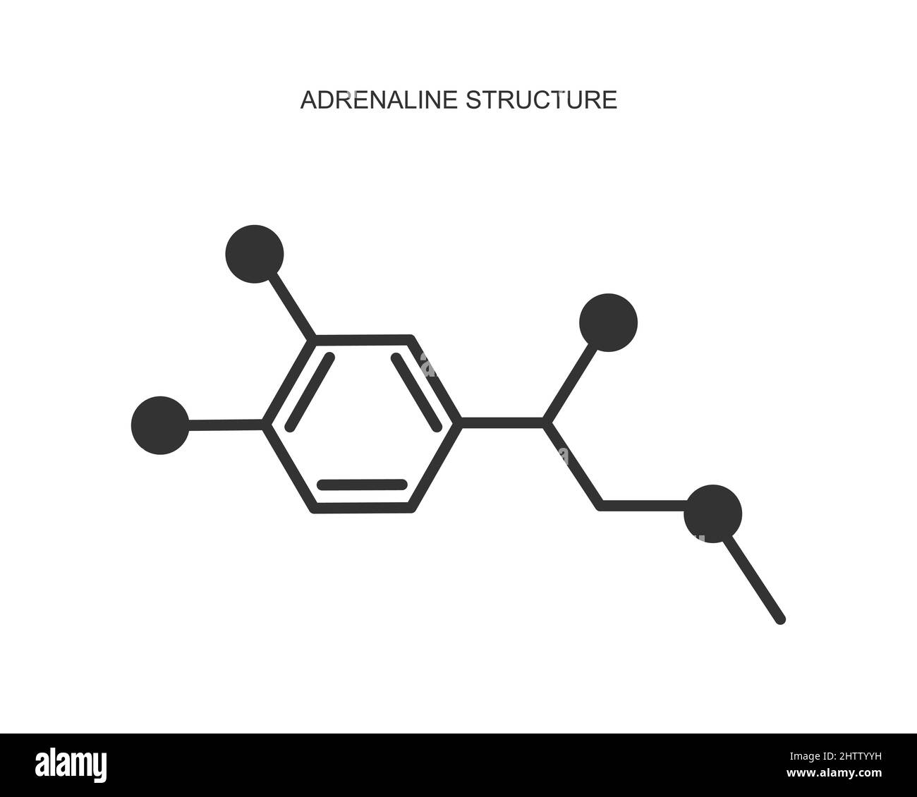 Adrenaline icon. Chemical molecular structure. Epinephrine hormone produced by the adrenal gland. Vector graphic illustration. Stock Vector