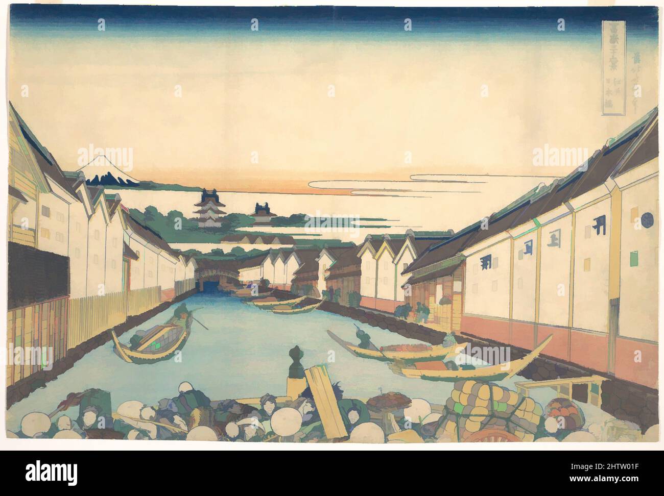 Art inspired by Nihonbashi in Edo (Edo Nihonbashi), from the series Thirty-six Views of Mount Fuji (Fugaku sanjūrokkei), 冨嶽三十六景　江戸日本橋, Edo period (1615–1868), ca. 1830–32, Japan, Polychrome woodblock print; ink and color on paper, 9 7/8 x 14 3/4 in. (25.1 x 37.5 cm), Prints, Katsushika, Classic works modernized by Artotop with a splash of modernity. Shapes, color and value, eye-catching visual impact on art. Emotions through freedom of artworks in a contemporary way. A timeless message pursuing a wildly creative new direction. Artists turning to the digital medium and creating the Artotop NFT Stock Photo
