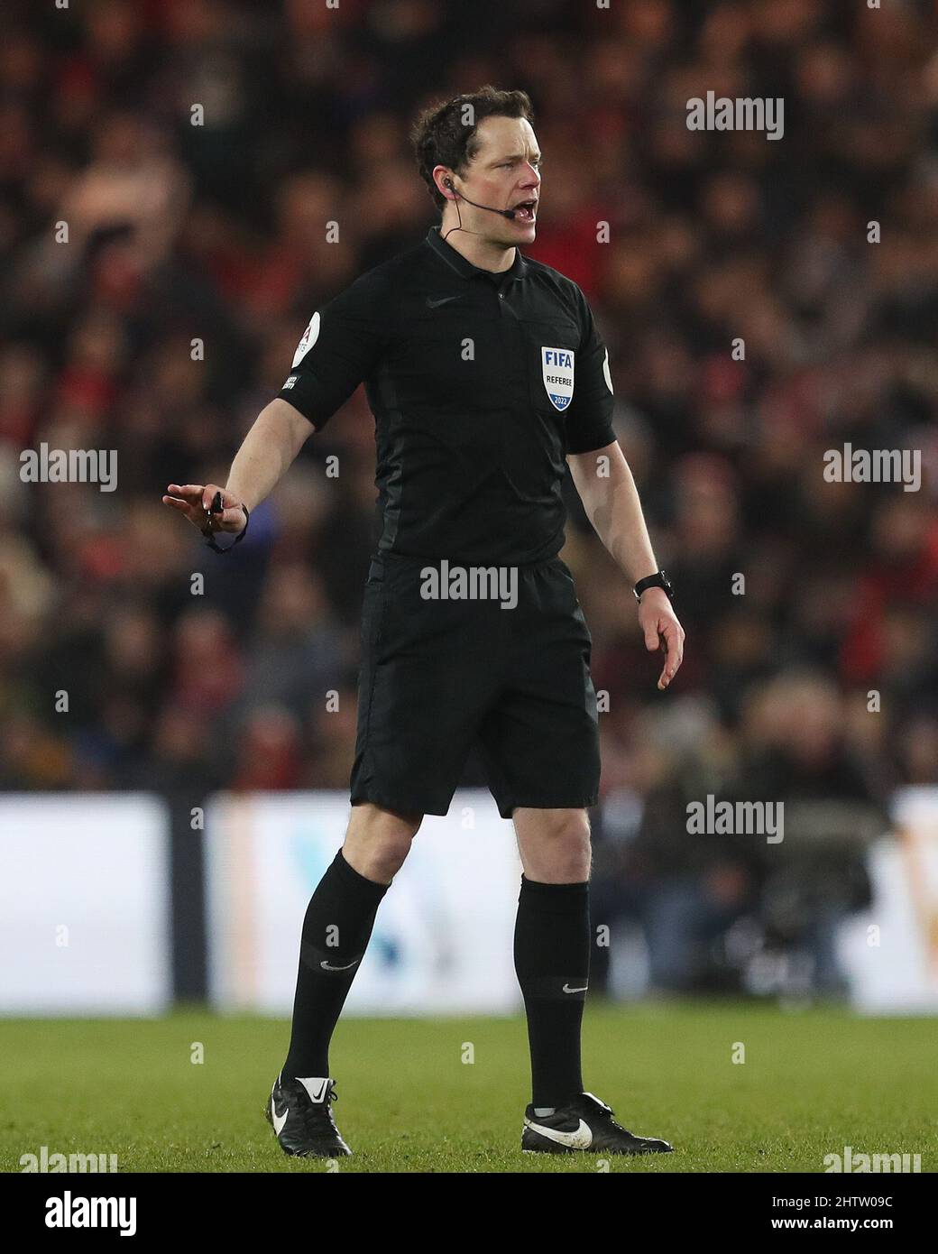 MIDDLESBROUGH, UK. MAR 1ST Referee Darren England during the FA Cup Fifth Round match between Middlesbrough and Tottenham Hotspur at the Riverside Stadium, Middlesbrough on Tuesday 1st March 2022. (Credit: Mark Fletcher | MI News) Credit: MI News & Sport /Alamy Live News Stock Photo