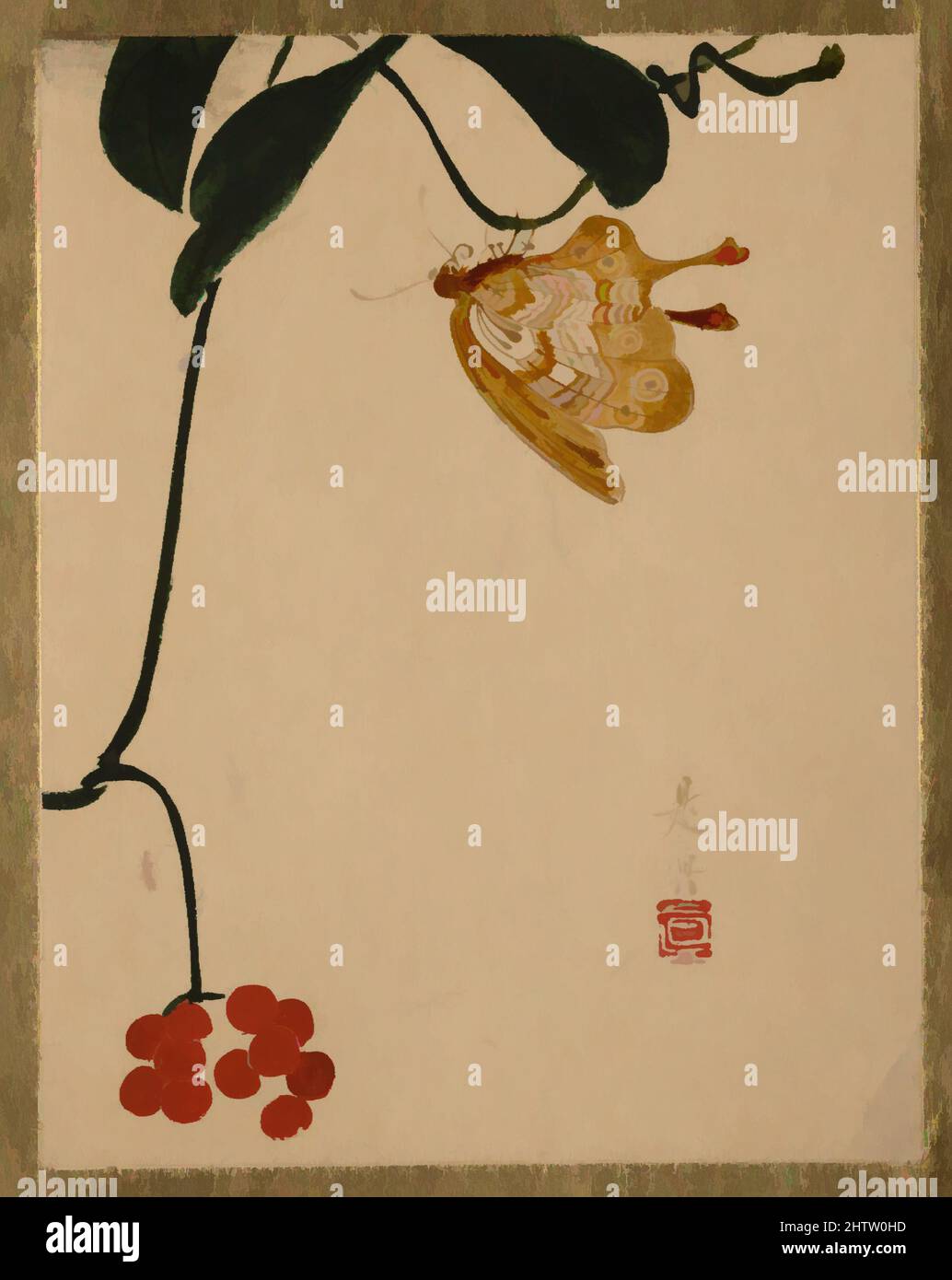 Red Berry Plant and Butterfly, Edo period (1615–1868), Japan