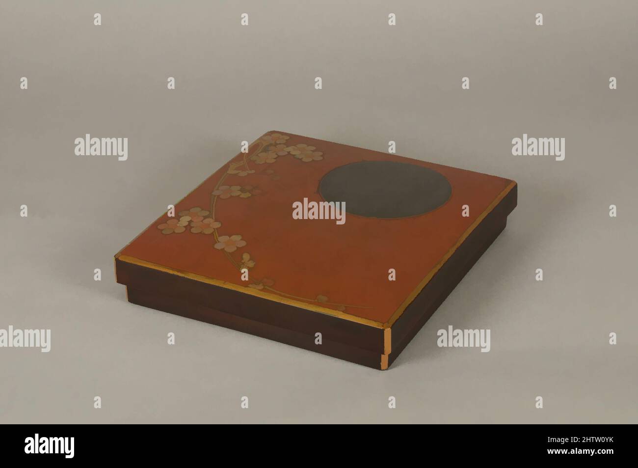 Art Inspired By Writing Box With Design Of Plum Blossoms And Moon 江戸時代 月梅枝蒔絵螺鈿硯箱 Edo Period 1615 1868 18th Century Japan Reddish Brown Lacquer With Gold Hiramaki E Lead And Mother Of Pearl Inlay H 1 1 2