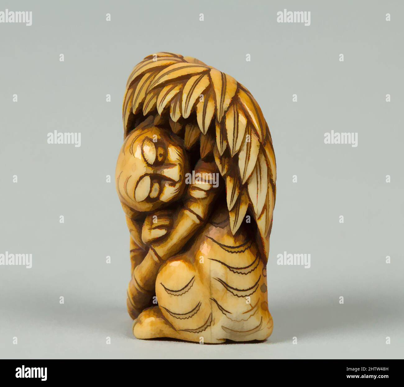 Art inspired by Netsuke of Tiger under a Bamboo Tree, 19th century, Japan, Ivory, H. 1 3/4 in. (4.4 cm), Netsuke, Classic works modernized by Artotop with a splash of modernity. Shapes, color and value, eye-catching visual impact on art. Emotions through freedom of artworks in a contemporary way. A timeless message pursuing a wildly creative new direction. Artists turning to the digital medium and creating the Artotop NFT Stock Photo