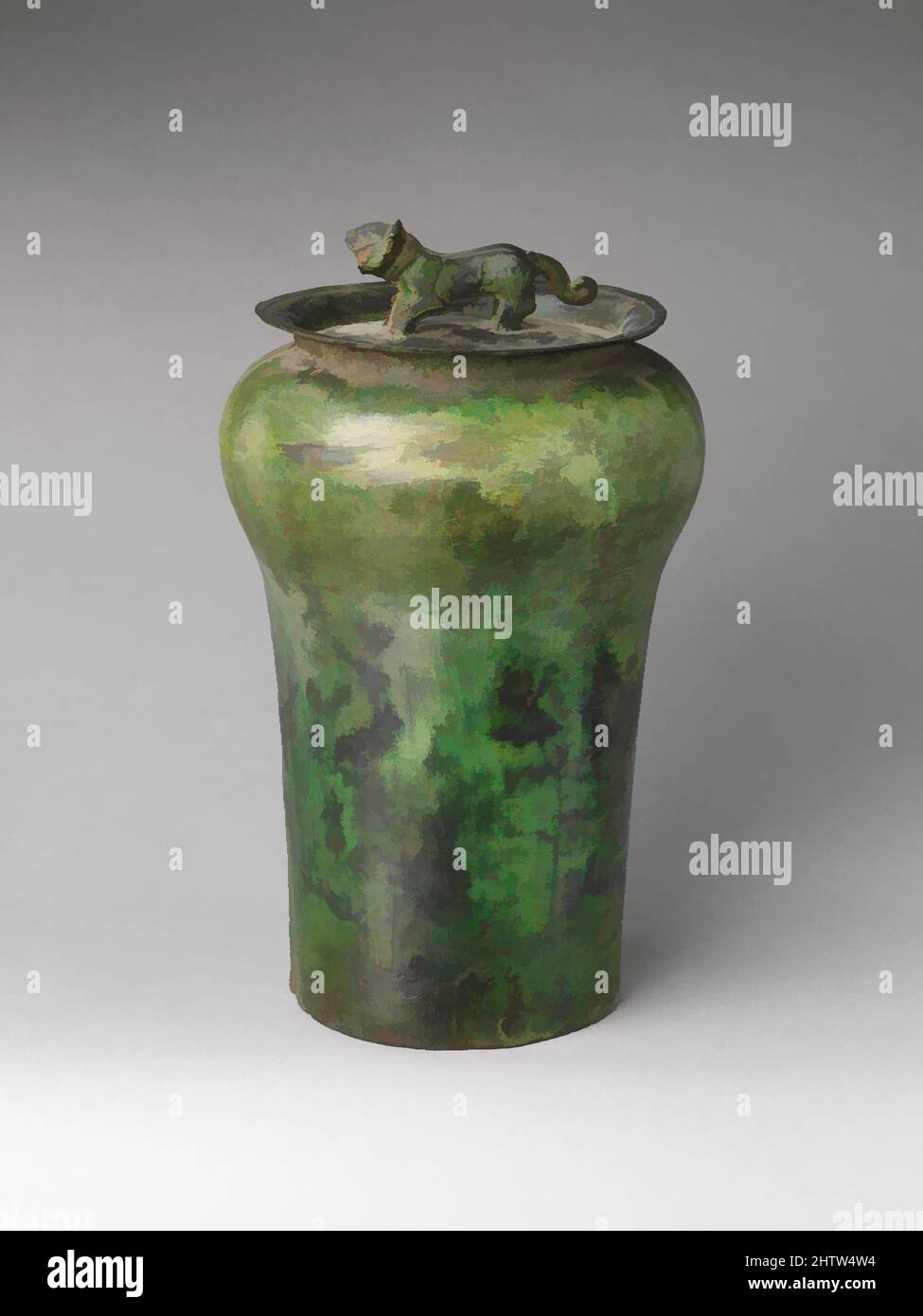 Art inspired by Bell (Zhun or Dui), Han dynasty (206 B.C.–A.D. 220), China, Bronze, H. 19 3/8 in. (49.2 cm); Diam. 11 5/8 in. (29.5 cm), Metalwork, Classic works modernized by Artotop with a splash of modernity. Shapes, color and value, eye-catching visual impact on art. Emotions through freedom of artworks in a contemporary way. A timeless message pursuing a wildly creative new direction. Artists turning to the digital medium and creating the Artotop NFT Stock Photo