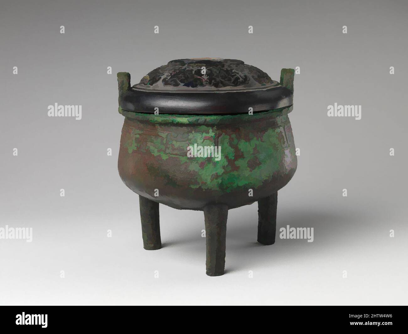 Art inspired by Vessel, Western Zhou dynasty (1046–771 B.C.), China, Bronze, With cover: H. 13 in. (33 cm), Metalwork, Classic works modernized by Artotop with a splash of modernity. Shapes, color and value, eye-catching visual impact on art. Emotions through freedom of artworks in a contemporary way. A timeless message pursuing a wildly creative new direction. Artists turning to the digital medium and creating the Artotop NFT Stock Photo