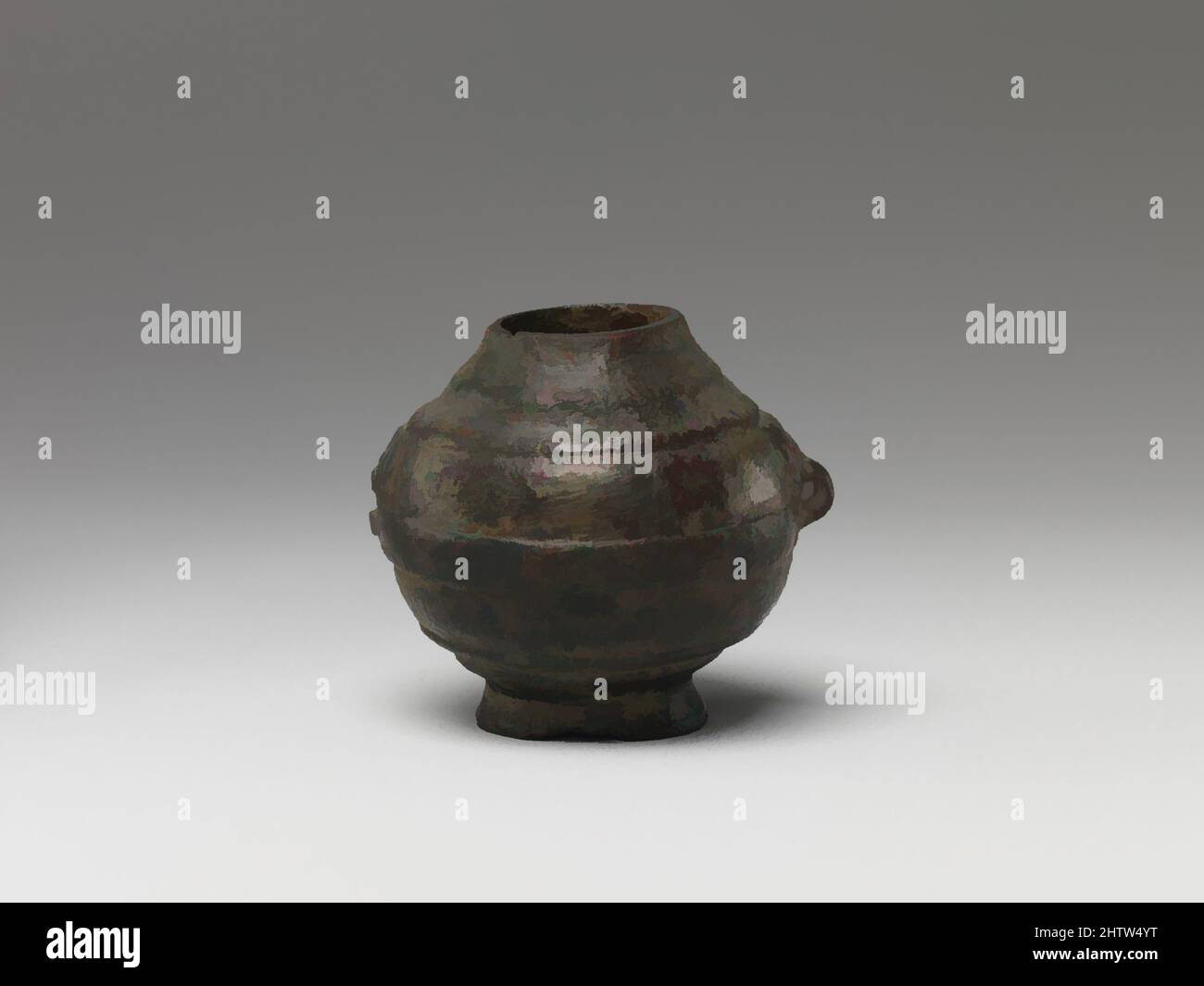 Art inspired by Wine Jar, Han dynasty (206 B.C.–A.D. 220), China, Bronze, H. 2 in. (5.1 cm), Metalwork, Classic works modernized by Artotop with a splash of modernity. Shapes, color and value, eye-catching visual impact on art. Emotions through freedom of artworks in a contemporary way. A timeless message pursuing a wildly creative new direction. Artists turning to the digital medium and creating the Artotop NFT Stock Photo