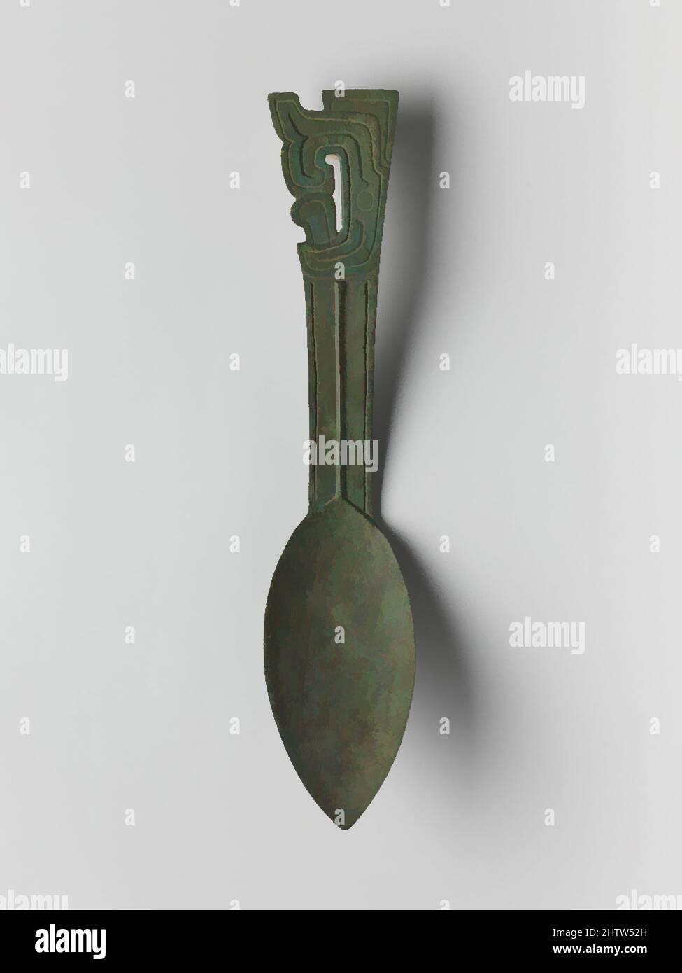 Art inspired by 匕, Ritual Spoon (Bi), mid-Zhou dynasty (1046–256 B.C.), China, Bronze, W. 2 1/2 in. (6.4 cm); L. 12 3/4 in. (32.4 cm); Wt. 1 lb. (0.5 kg), Metalwork, Classic works modernized by Artotop with a splash of modernity. Shapes, color and value, eye-catching visual impact on art. Emotions through freedom of artworks in a contemporary way. A timeless message pursuing a wildly creative new direction. Artists turning to the digital medium and creating the Artotop NFT Stock Photo