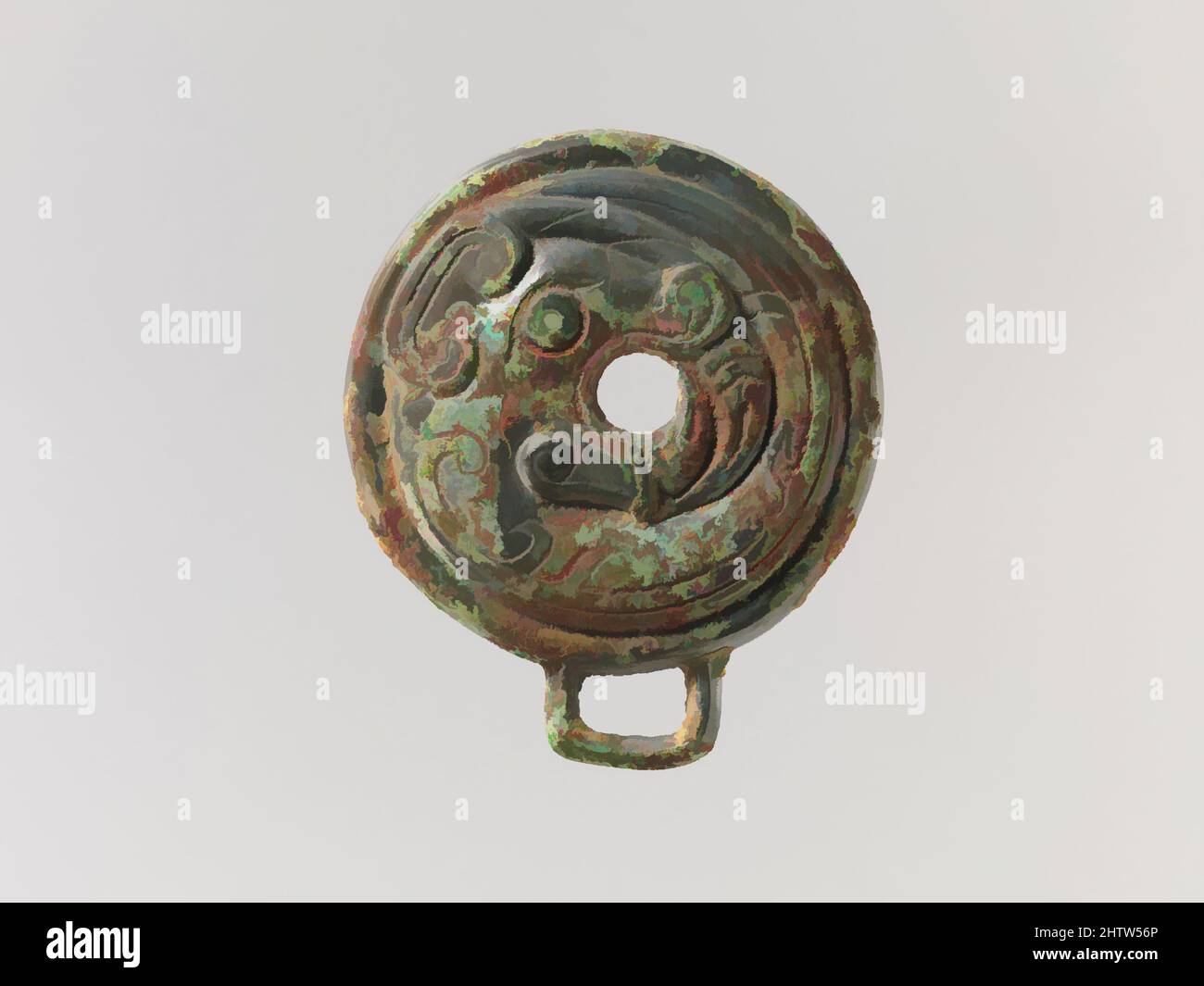 Art inspired by Bridle Cheekpiece, Western Zhou dynasty (1046–771 B.C.), 11th–10th century B.C., China, Bronze, H. 3 13/16 in. (9.7 cm); W. 3 1/4 in. (8.3 cm), Metalwork, Classic works modernized by Artotop with a splash of modernity. Shapes, color and value, eye-catching visual impact on art. Emotions through freedom of artworks in a contemporary way. A timeless message pursuing a wildly creative new direction. Artists turning to the digital medium and creating the Artotop NFT Stock Photo