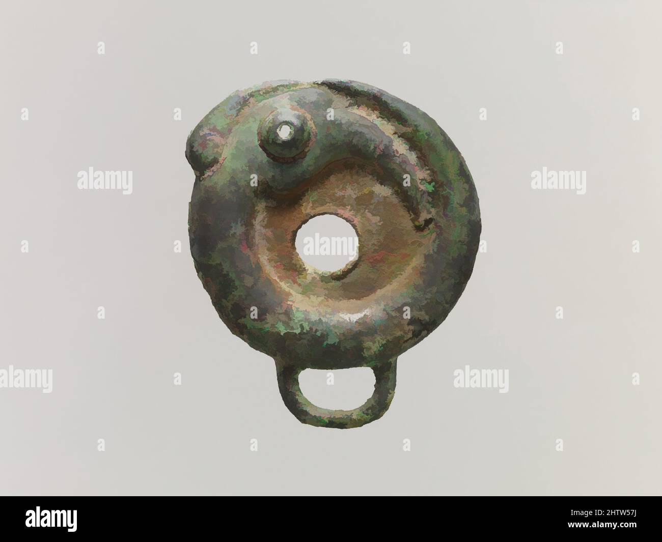 Art inspired by Bridle Cheekpiece, Western Zhou dynasty (1046–771 B.C.), 10th–9th century B.C., China, Bronze, H. 3 3/4 in. (9.5 cm); W. 3 in. (7.6 cm), Metalwork, Classic works modernized by Artotop with a splash of modernity. Shapes, color and value, eye-catching visual impact on art. Emotions through freedom of artworks in a contemporary way. A timeless message pursuing a wildly creative new direction. Artists turning to the digital medium and creating the Artotop NFT Stock Photo
