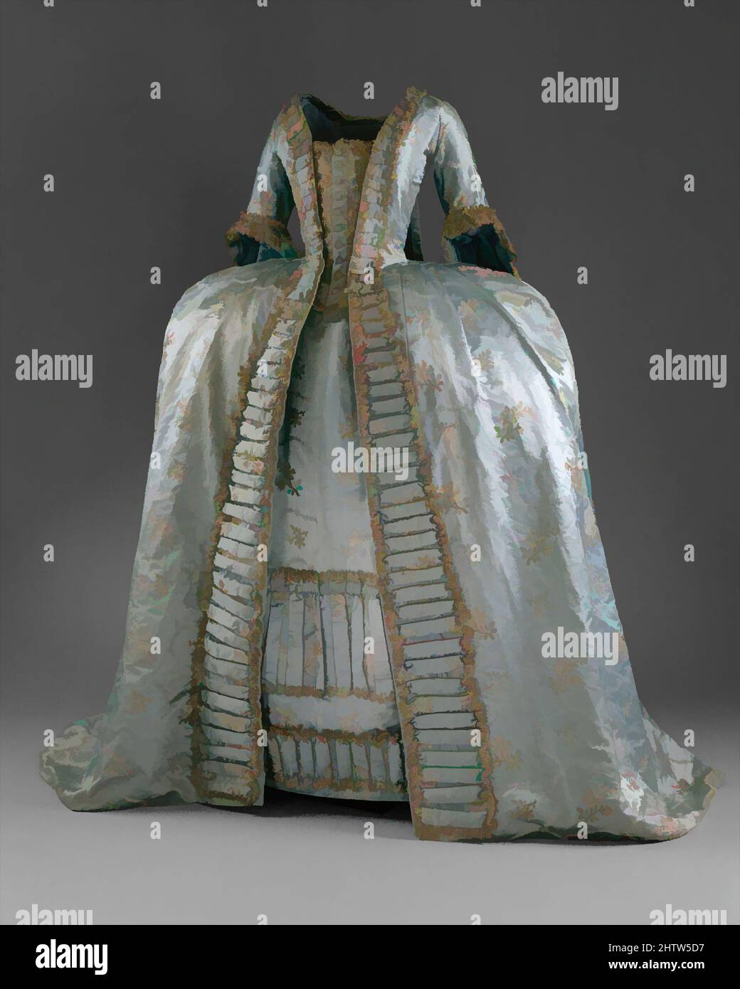 Art inspired by Robe à la Française, ca. 1765, European, silk, Like the Mantua, the sack, or sacque, dress began life as an informal garment. It was initially a French fashion, its defining feature being the row of two double box pleats sewn in at the center of the neckline at the back, Classic works modernized by Artotop with a splash of modernity. Shapes, color and value, eye-catching visual impact on art. Emotions through freedom of artworks in a contemporary way. A timeless message pursuing a wildly creative new direction. Artists turning to the digital medium and creating the Artotop NFT Stock Photo