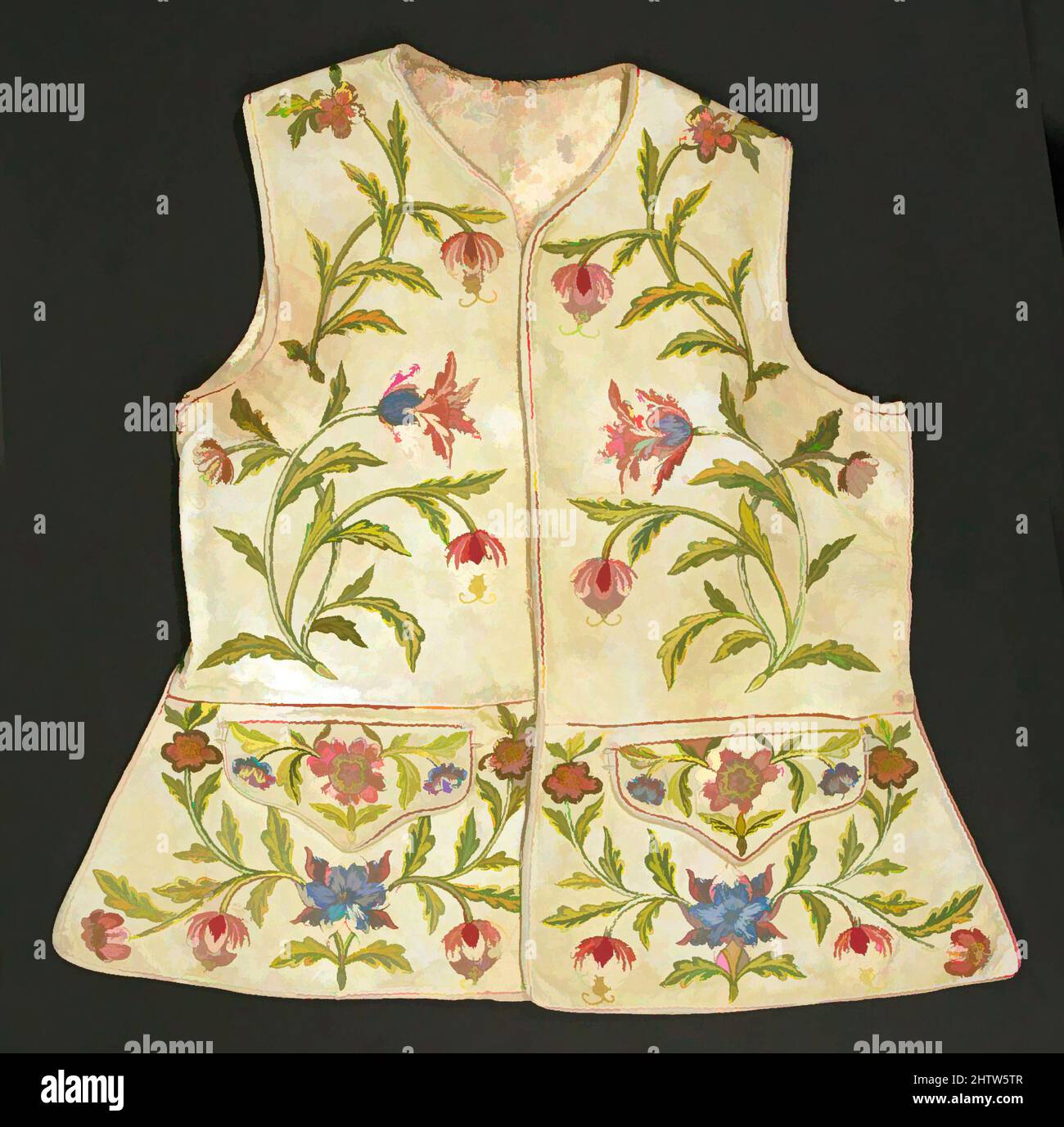 Art inspired by Vest, ca. 1750, American or European, doeskin, silk, Considering the formal code of etiquette that governed eighteenth-century life, it is not surprising that gentlemen did not generally remove their jackets in public. Tailors made men’s waistcoats of the most beautiful, Classic works modernized by Artotop with a splash of modernity. Shapes, color and value, eye-catching visual impact on art. Emotions through freedom of artworks in a contemporary way. A timeless message pursuing a wildly creative new direction. Artists turning to the digital medium and creating the Artotop NFT Stock Photo