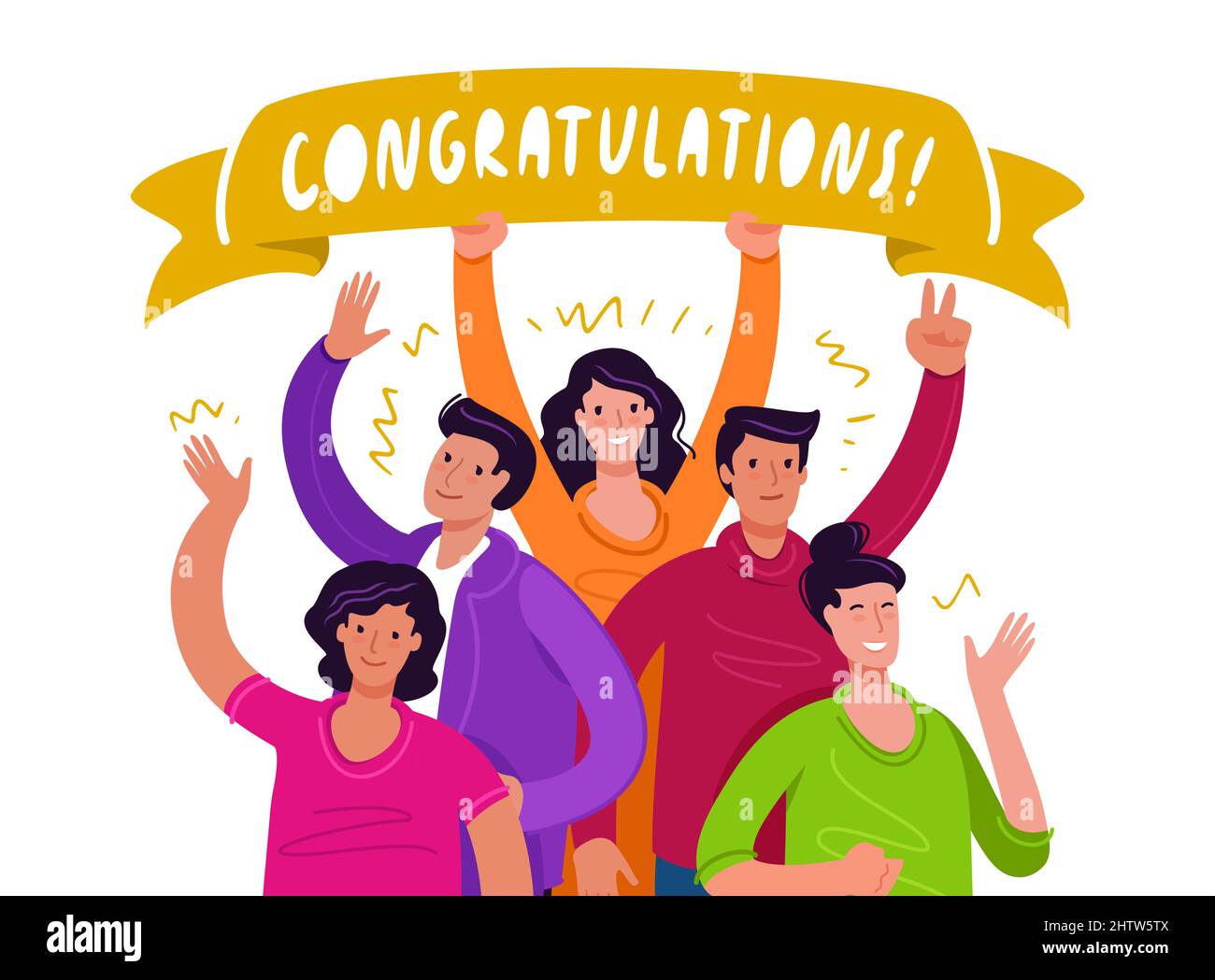 Happy people holding banner with congratulations. Cartoon vector  illustration Stock Vector Image & Art - Alamy