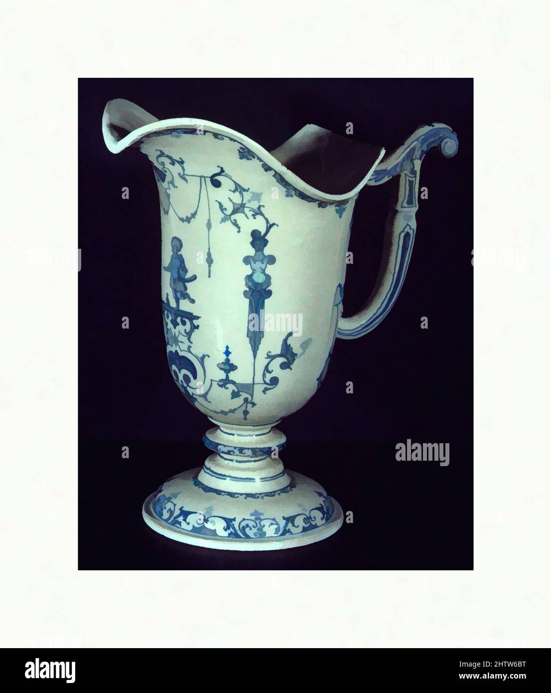 Art inspired by Ewer, ca. 1710–20, French, Moustiers, Faience (tin-glazed earthenware), Height: 11 1/8 in. (28.3 cm), Ceramics-Pottery, The form of this ewer is based on a French silver example, and it is likely that it was originally accompanied by a basin. The painted designs of, Classic works modernized by Artotop with a splash of modernity. Shapes, color and value, eye-catching visual impact on art. Emotions through freedom of artworks in a contemporary way. A timeless message pursuing a wildly creative new direction. Artists turning to the digital medium and creating the Artotop NFT Stock Photo