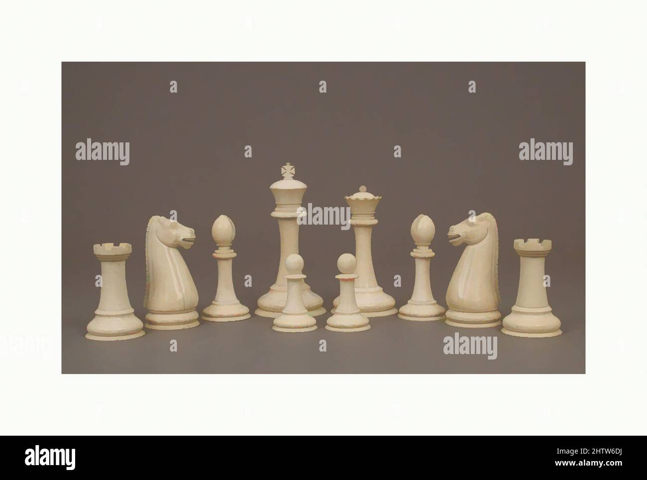 Art inspired by Chessmen (32), 1853, British, Ivory, King: each, H. 5 1/4 in. (13.3 cm); Pawn: each, H. 2 1/4 in. (5.7 cm.); Only the tallest and shortest examples of chessmen measured for basic record., Chess Sets, Classic works modernized by Artotop with a splash of modernity. Shapes, color and value, eye-catching visual impact on art. Emotions through freedom of artworks in a contemporary way. A timeless message pursuing a wildly creative new direction. Artists turning to the digital medium and creating the Artotop NFT Stock Photo