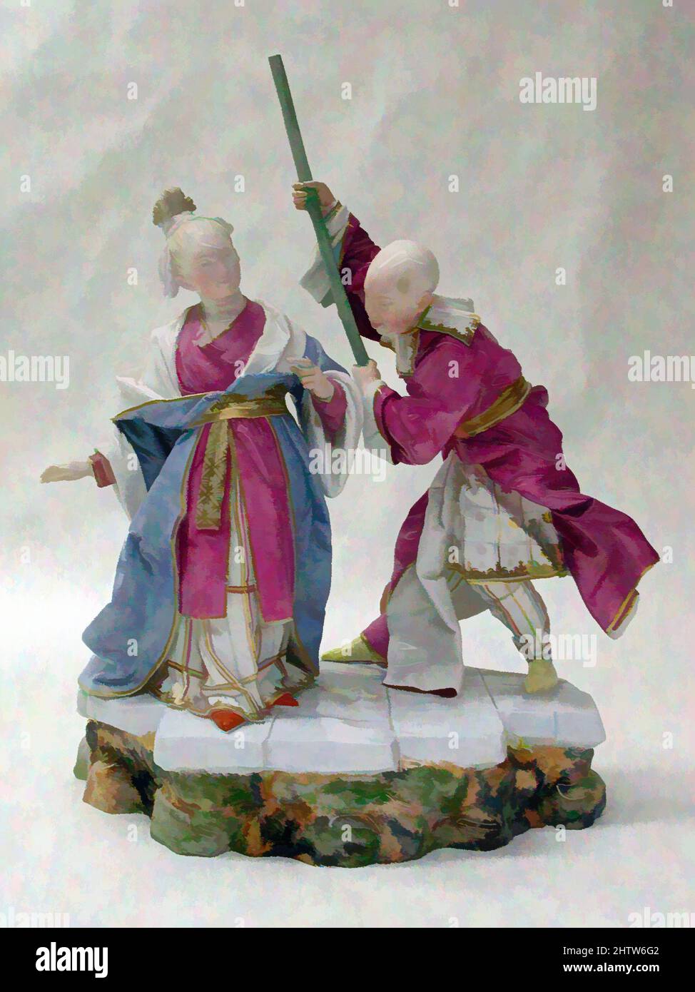 Art inspired by Chinese woman and servant, 1765–70, German, Höchst, Hard-paste porcelain, 7 1/2 × 6 9/16 in. (19.1 × 16.7 cm), Ceramics-Porcelain, Classic works modernized by Artotop with a splash of modernity. Shapes, color and value, eye-catching visual impact on art. Emotions through freedom of artworks in a contemporary way. A timeless message pursuing a wildly creative new direction. Artists turning to the digital medium and creating the Artotop NFT Stock Photo
