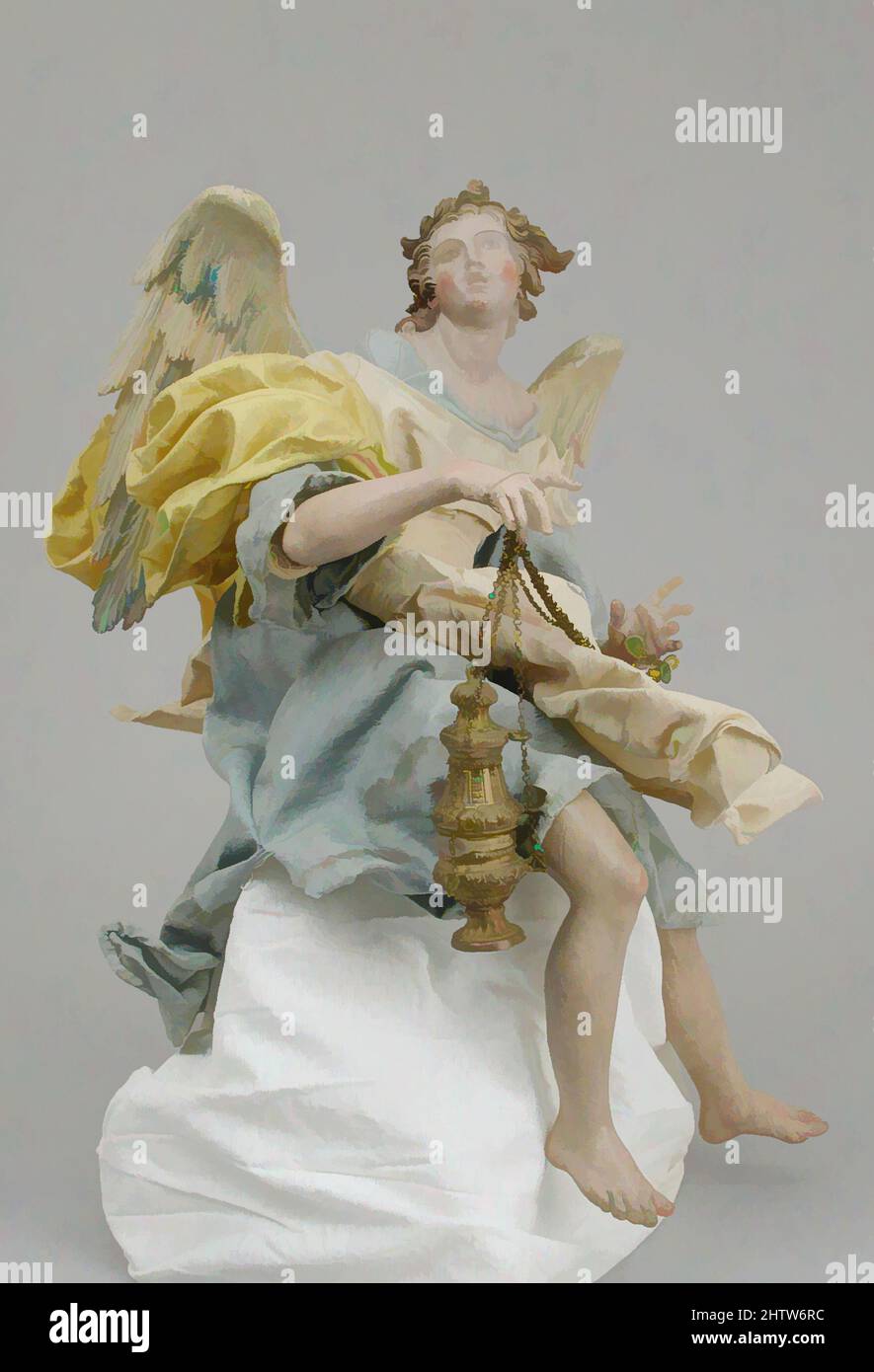 Art inspired by Angel, second half 18th century, Italian, Naples, Polychromed terracotta head; wooden limbs and wings; body of wire wrapped in tow; various fabrics, H. 15 3/4 in. (40 cm.), Crèche, Classic works modernized by Artotop with a splash of modernity. Shapes, color and value, eye-catching visual impact on art. Emotions through freedom of artworks in a contemporary way. A timeless message pursuing a wildly creative new direction. Artists turning to the digital medium and creating the Artotop NFT Stock Photo
