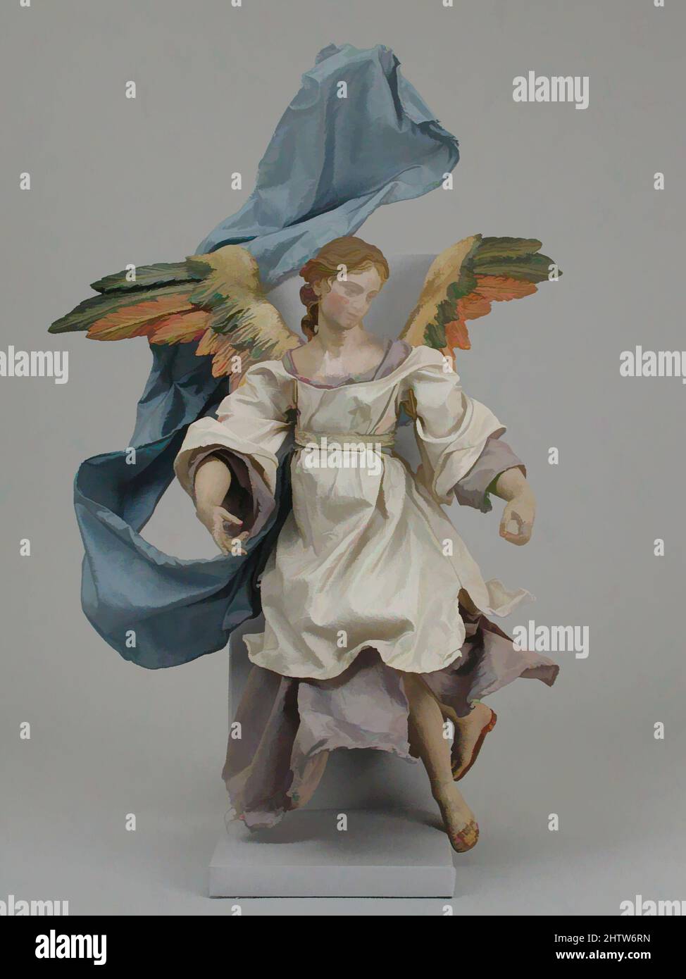 Art inspired by Angel, second half 18th century, Italian, Naples, Polychromed terracotta head; wooden limbs and wings; body of wire wrapped in tow; various fabrics, H. 16 1/8 in. (41 cm.), Crèche, Classic works modernized by Artotop with a splash of modernity. Shapes, color and value, eye-catching visual impact on art. Emotions through freedom of artworks in a contemporary way. A timeless message pursuing a wildly creative new direction. Artists turning to the digital medium and creating the Artotop NFT Stock Photo