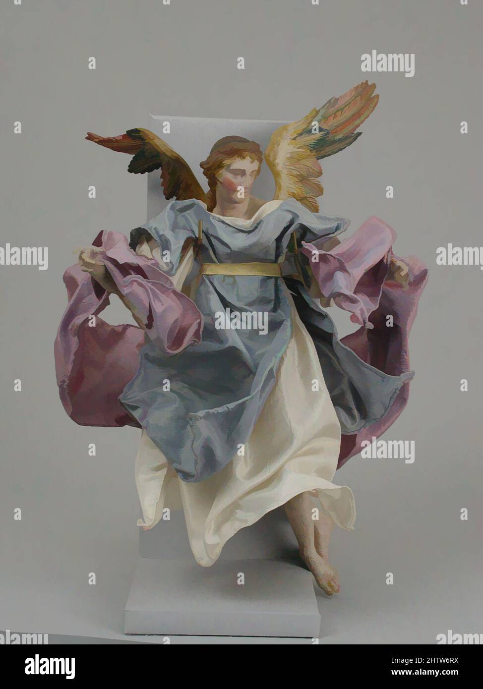 Art inspired by Angel, second half 18th century, Italian, Naples, Polychromed terracotta head; wooden limbs and wings; body of wire wrapped in tow; various fabrics, H. 15 in. (38.1 cm.), Crèche, Classic works modernized by Artotop with a splash of modernity. Shapes, color and value, eye-catching visual impact on art. Emotions through freedom of artworks in a contemporary way. A timeless message pursuing a wildly creative new direction. Artists turning to the digital medium and creating the Artotop NFT Stock Photo