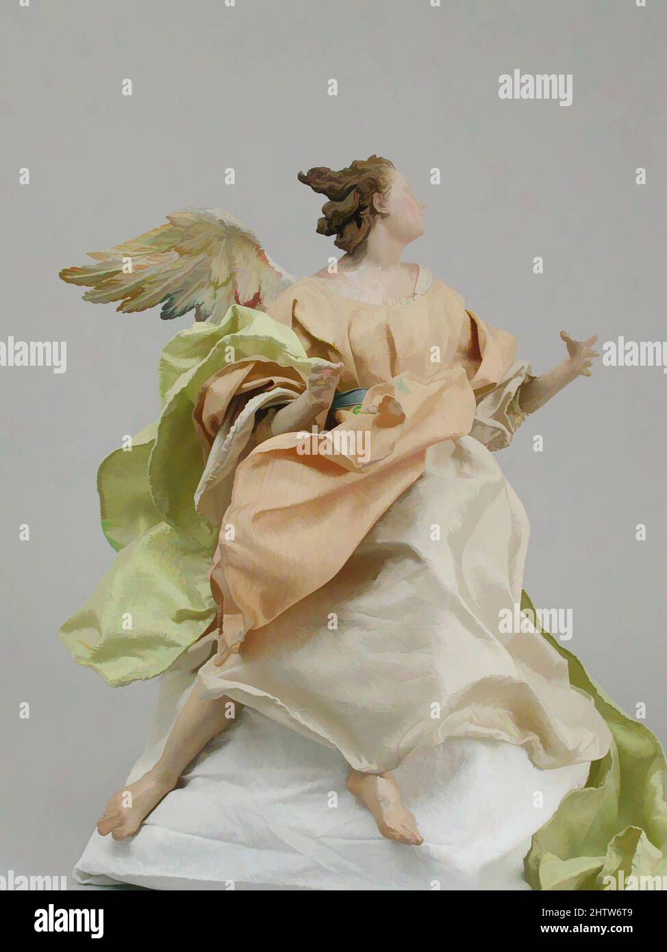Art inspired by Angel, second half 18th century, Italian, Naples, Polychromed terracotta head; wooden limbs and wings; body of wire wrapped in tow; various fabrics, H. 16 in. (40.6 cm.), Crèche, Classic works modernized by Artotop with a splash of modernity. Shapes, color and value, eye-catching visual impact on art. Emotions through freedom of artworks in a contemporary way. A timeless message pursuing a wildly creative new direction. Artists turning to the digital medium and creating the Artotop NFT Stock Photo