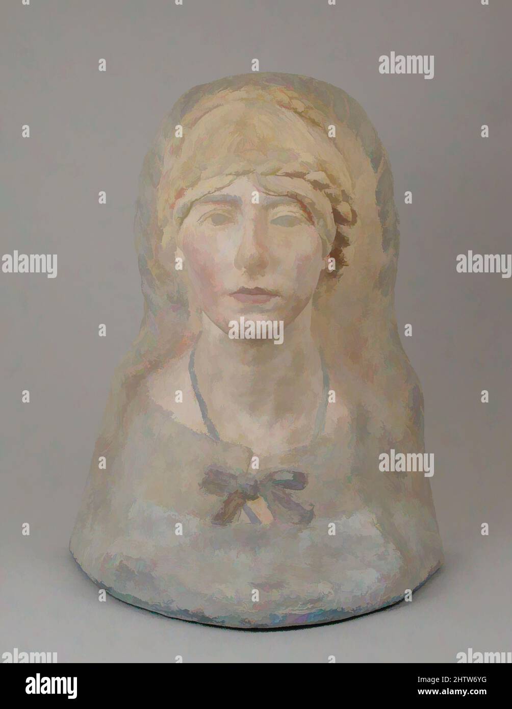 Art inspired by Irene Millet, 1917, French, Paris, Original plaster, tinted and polychromed, 20 1/2 × 15 3/4 × 10 3/4 in. (52.1 × 40 × 27.3 cm), Sculpture, Antoine-Émile Bourdelle (French, Montauban 1861–1929 Vésinet), Greco-Egyptian funerary portraiture provided the stylistic, Classic works modernized by Artotop with a splash of modernity. Shapes, color and value, eye-catching visual impact on art. Emotions through freedom of artworks in a contemporary way. A timeless message pursuing a wildly creative new direction. Artists turning to the digital medium and creating the Artotop NFT Stock Photo