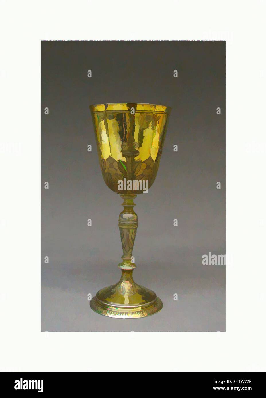 Art inspired by Standing cup, 1615–16, British, London, Silver gilt, Height: 9 1/8 in. (23.2 cm), Metalwork-Silver, Classic works modernized by Artotop with a splash of modernity. Shapes, color and value, eye-catching visual impact on art. Emotions through freedom of artworks in a contemporary way. A timeless message pursuing a wildly creative new direction. Artists turning to the digital medium and creating the Artotop NFT Stock Photo