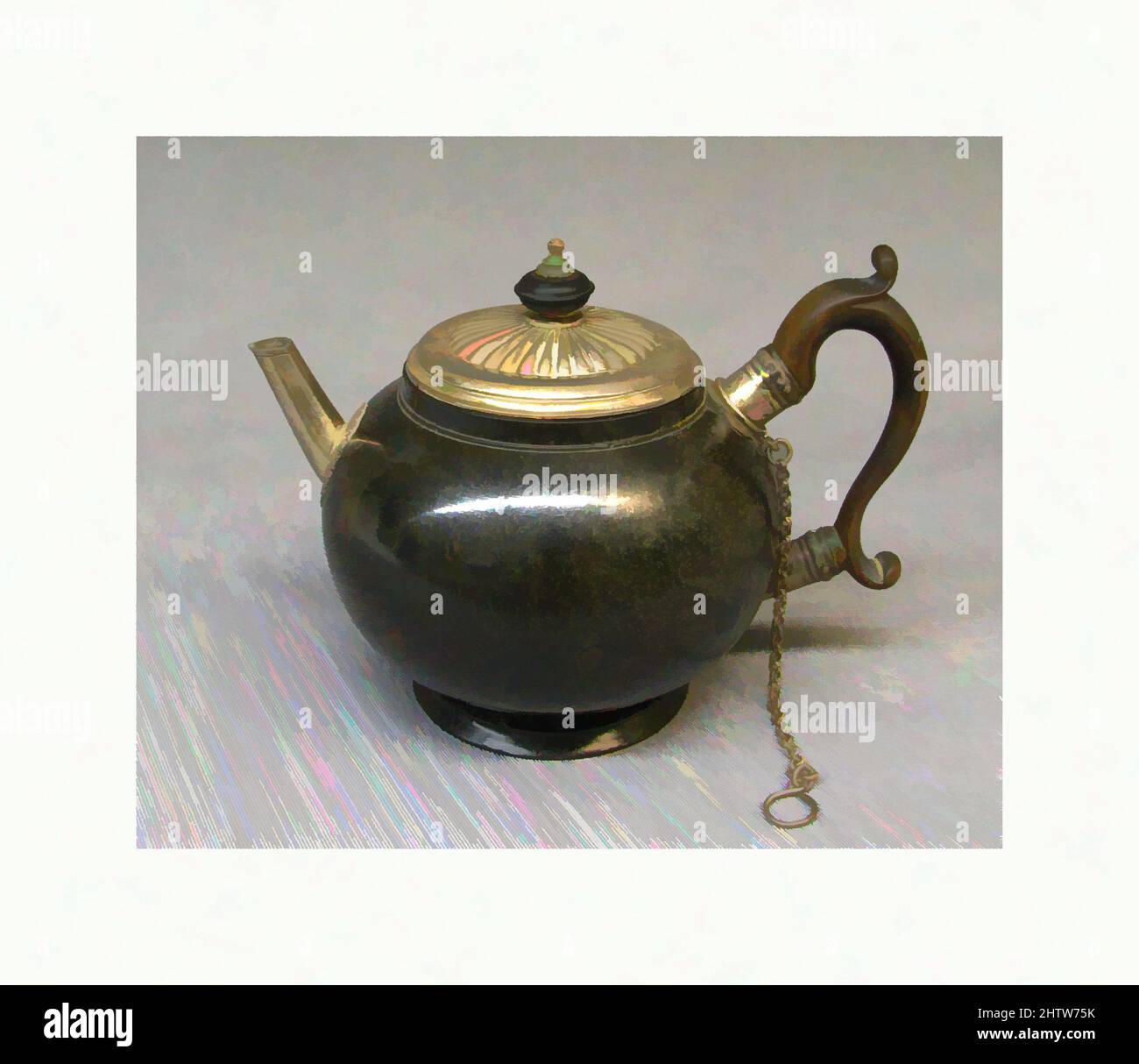 Art inspired by Teapot, ca. 1690, Dutch, Serpentine, silver and ebony, H. with cover: 4 11/16 in. (11.9 cm), Metalwork-Silver In Combination, Classic works modernized by Artotop with a splash of modernity. Shapes, color and value, eye-catching visual impact on art. Emotions through freedom of artworks in a contemporary way. A timeless message pursuing a wildly creative new direction. Artists turning to the digital medium and creating the Artotop NFT Stock Photo