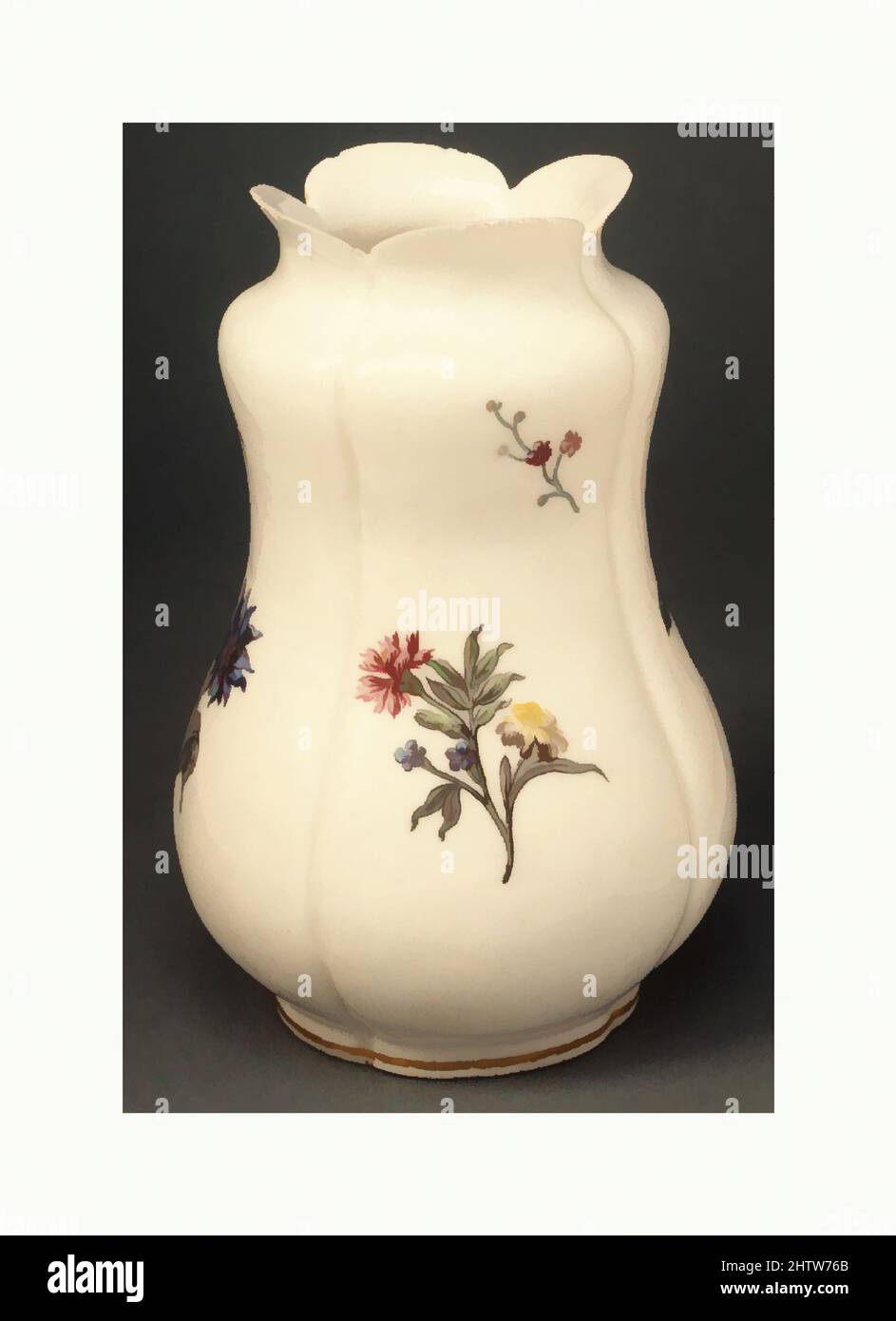 Art inspired by Vase (pot à fleurs), ca. 1749, French, Vincennes,  Soft-paste porcelain, Height: 6 3/8 in. (16.2 cm), Ceramics-Porcelain, A  large measure of the quickly established success of the Vincennes factory