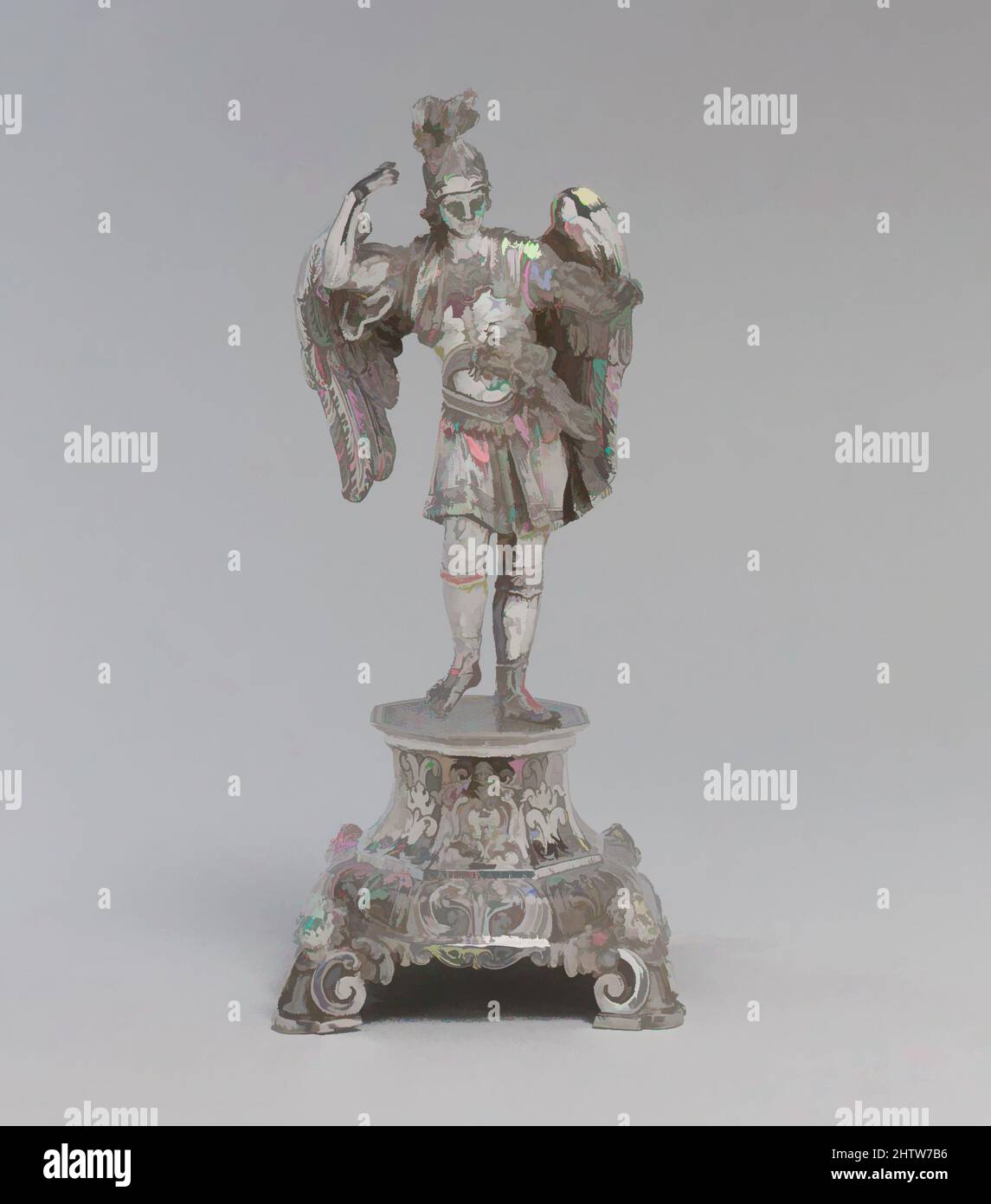 Art inspired by Saint Michael, 1740–45, Italian, Naples, Silver, Overall: 12 1/4 x 5 1/2 x 5 1/2 in. (31.1 x 14 x 14 cm), Sculpture-Miniature, Probably by Gaetano Fumo (active 1737–59), Fumo is said to have ceased working silver in 1745 in favor of employment as an engraver at, Classic works modernized by Artotop with a splash of modernity. Shapes, color and value, eye-catching visual impact on art. Emotions through freedom of artworks in a contemporary way. A timeless message pursuing a wildly creative new direction. Artists turning to the digital medium and creating the Artotop NFT Stock Photo