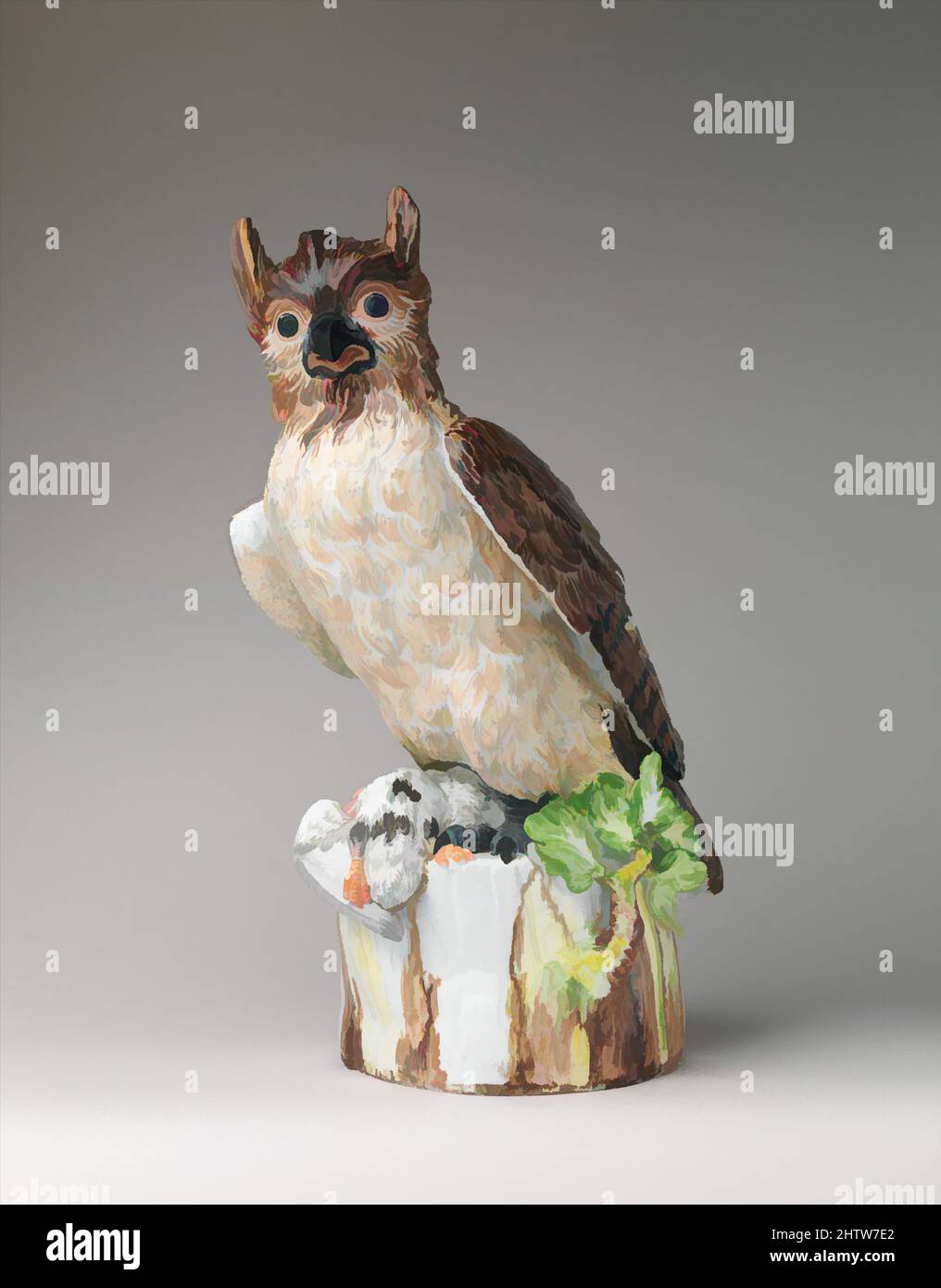 Art inspired by Eagle owl, ca. 1735, German, Meissen, Hard-paste porcelain, Overall (confirmed): 20 1/2 x 11 9/16 x 9 3/8 in., 27.5lb. (52.1 x 29.4 x 23.8 cm, 12.4739kg), Ceramics-Porcelain, This sculpture of an eagle owl is one of five examples of this model delivered in 1736 to the, Classic works modernized by Artotop with a splash of modernity. Shapes, color and value, eye-catching visual impact on art. Emotions through freedom of artworks in a contemporary way. A timeless message pursuing a wildly creative new direction. Artists turning to the digital medium and creating the Artotop NFT Stock Photo