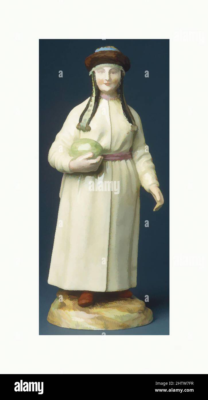 Art inspired by Tartar Woman, ca. 1780–1800, Russian, St. Petersburg, Hard-paste porcelain, Height: 8 1/4 in. (21 cm), Ceramics-Porcelain, The Imperial Porcelain Factory entered a period of prosperity under patronage of Catherine the Great. The factory mainly served the needs of the, Classic works modernized by Artotop with a splash of modernity. Shapes, color and value, eye-catching visual impact on art. Emotions through freedom of artworks in a contemporary way. A timeless message pursuing a wildly creative new direction. Artists turning to the digital medium and creating the Artotop NFT Stock Photo