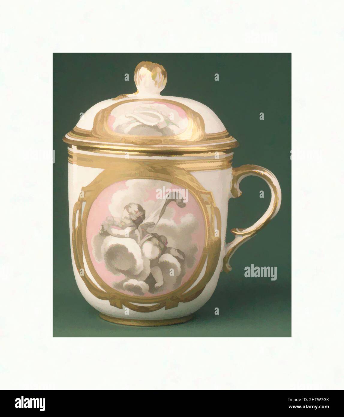 Art inspired by Cup with cover (from a tea service), ca. 1775, Russian, St. Petersburg, Hard-paste porcelain, Height: 4 1/8 in. (10.5 cm), Ceramics-Porcelain, Similar porcelain services—either the so-called tête-à-tête (for two persons) or the egoist type (for a single user)—were, Classic works modernized by Artotop with a splash of modernity. Shapes, color and value, eye-catching visual impact on art. Emotions through freedom of artworks in a contemporary way. A timeless message pursuing a wildly creative new direction. Artists turning to the digital medium and creating the Artotop NFT Stock Photo