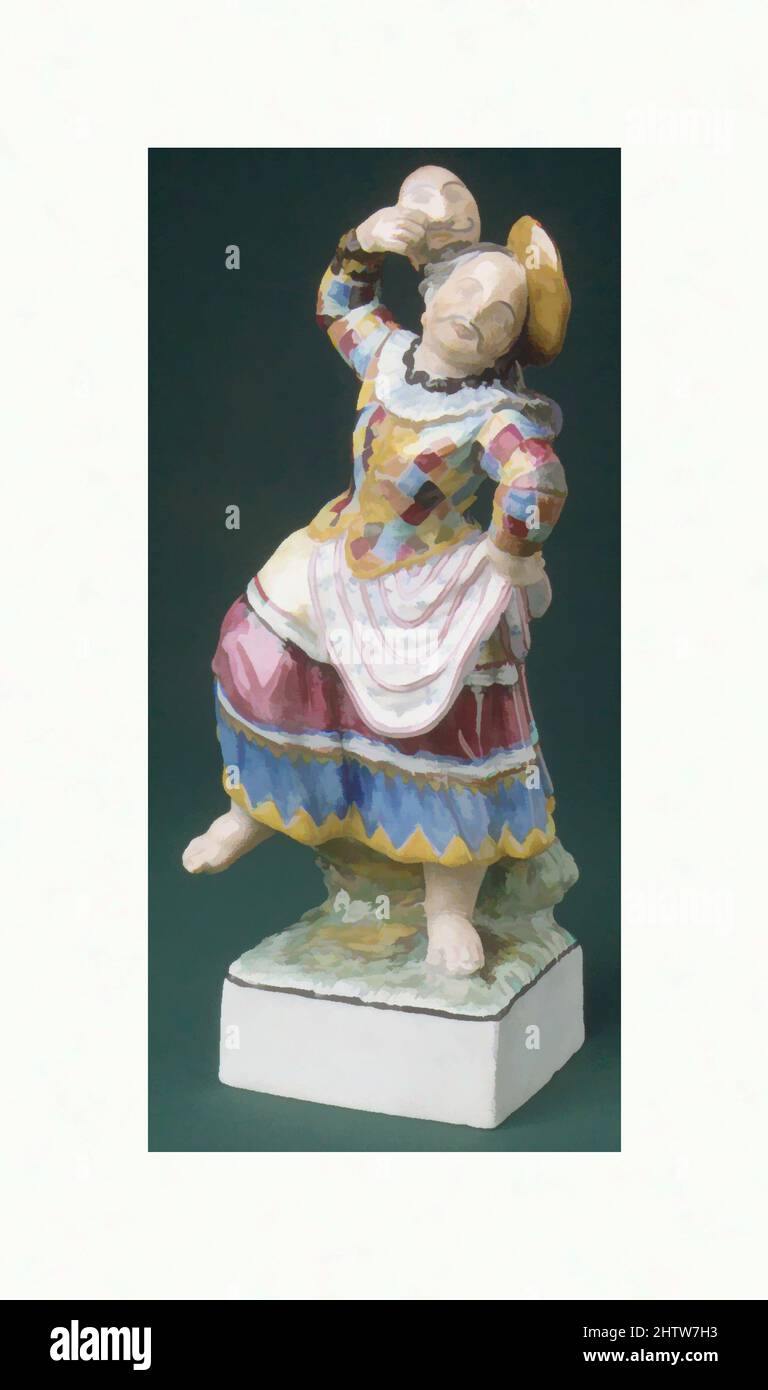 Art inspired by Harlequin Dressed as Columbine, ca. 1770–80, Russian, Verbilki, Hard-paste porcelain, Height: 6 1/2 in. (16.5 cm), Ceramics-Porcelain, In 1766, the English entrepreneur Francis Gardner, with the permission of Catherine the Great, established the first great porcelain, Classic works modernized by Artotop with a splash of modernity. Shapes, color and value, eye-catching visual impact on art. Emotions through freedom of artworks in a contemporary way. A timeless message pursuing a wildly creative new direction. Artists turning to the digital medium and creating the Artotop NFT Stock Photo