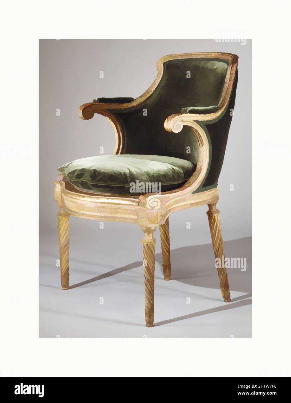 Art inspired by Armchair, Georges Jacob (French, 1739–1814), ca. 1785, French, Carved and gilded beech; caning; modern silk velvet, H. 33-5/8 x W. 23-1/2 x D. 20 in. (85.4 x 59.7 x 50.8 cm), Woodwork-Furniture, Georges Jacob (French, 1739–1814, Classic works modernized by Artotop with a splash of modernity. Shapes, color and value, eye-catching visual impact on art. Emotions through freedom of artworks in a contemporary way. A timeless message pursuing a wildly creative new direction. Artists turning to the digital medium and creating the Artotop NFT Stock Photo
