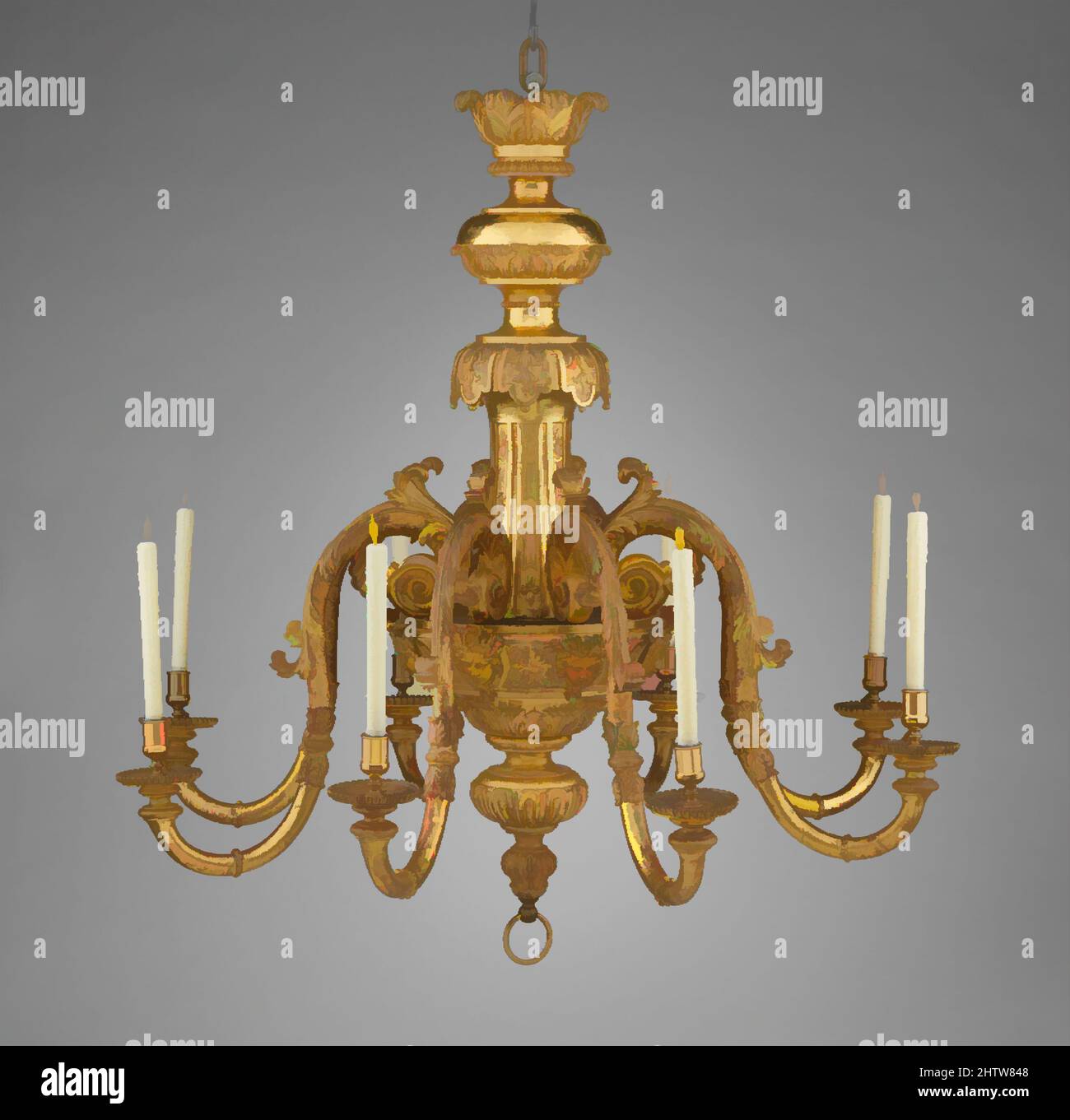 Art inspired by Chandelier, Attributed to John Gumley (ca. 1670–1726), Attributed to James Moore (died 1729), ca. 1710–15, British, Gilt gesso on wood; gilt metal mounts, H. 46 in. (116.8 cm.); Diam. 46 in. (116.8 cm.), Woodwork-Furniture, Attributed to John Gumley (ca. 1670–1726, Classic works modernized by Artotop with a splash of modernity. Shapes, color and value, eye-catching visual impact on art. Emotions through freedom of artworks in a contemporary way. A timeless message pursuing a wildly creative new direction. Artists turning to the digital medium and creating the Artotop NFT Stock Photo