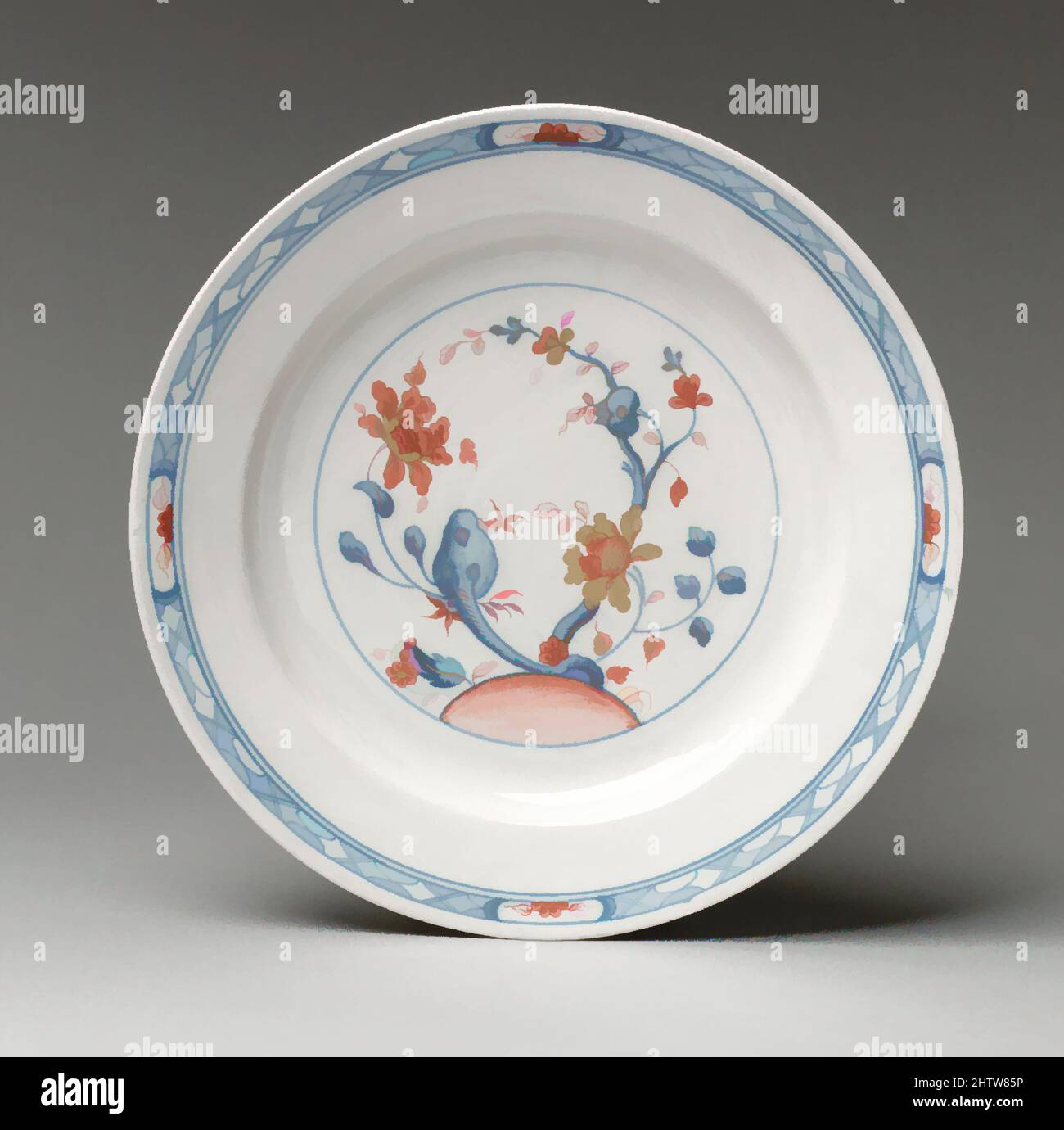 Art inspired by Plate, ca. 1765, Swiss, Zurich, Tin-glazed earthenware, Diameter: 9 1/4 in. (23.5 cm), Ceramics-Pottery, Classic works modernized by Artotop with a splash of modernity. Shapes, color and value, eye-catching visual impact on art. Emotions through freedom of artworks in a contemporary way. A timeless message pursuing a wildly creative new direction. Artists turning to the digital medium and creating the Artotop NFT Stock Photo
