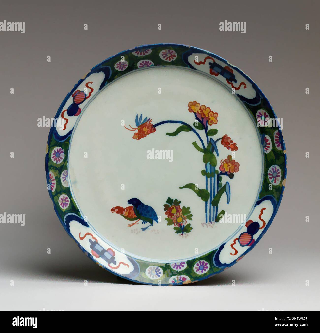 Art inspired by Plate, 18th century, Dutch, Delft, Tin-glazed earthenware, Diameter: 9 in. (22.9 cm), Ceramics-Pottery, Classic works modernized by Artotop with a splash of modernity. Shapes, color and value, eye-catching visual impact on art. Emotions through freedom of artworks in a contemporary way. A timeless message pursuing a wildly creative new direction. Artists turning to the digital medium and creating the Artotop NFT Stock Photo