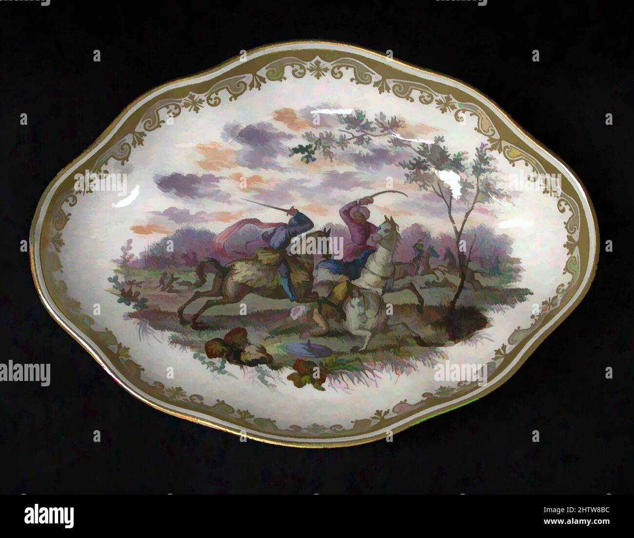 Art inspired by Oval tray (part of a service), 1743–59, Italian, Naples, Soft-paste porcelain, Width: 7 5/16 in. (18.6 cm), Ceramics-Porcelain, Classic works modernized by Artotop with a splash of modernity. Shapes, color and value, eye-catching visual impact on art. Emotions through freedom of artworks in a contemporary way. A timeless message pursuing a wildly creative new direction. Artists turning to the digital medium and creating the Artotop NFT Stock Photo
