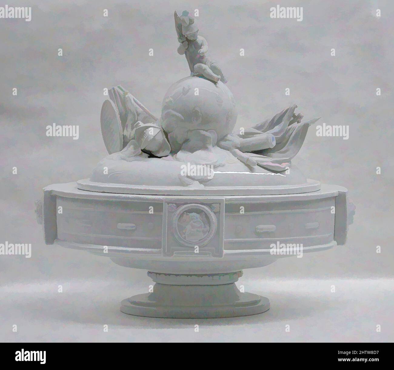 Art inspired by Tureen, ca. 1830, French, Niderviller, Faience fine (tin-glazed earthenware), With cover: 14 × 16 1/2 in. (35.6 × 41.9 cm), Ceramics-Pottery, Classic works modernized by Artotop with a splash of modernity. Shapes, color and value, eye-catching visual impact on art. Emotions through freedom of artworks in a contemporary way. A timeless message pursuing a wildly creative new direction. Artists turning to the digital medium and creating the Artotop NFT Stock Photo