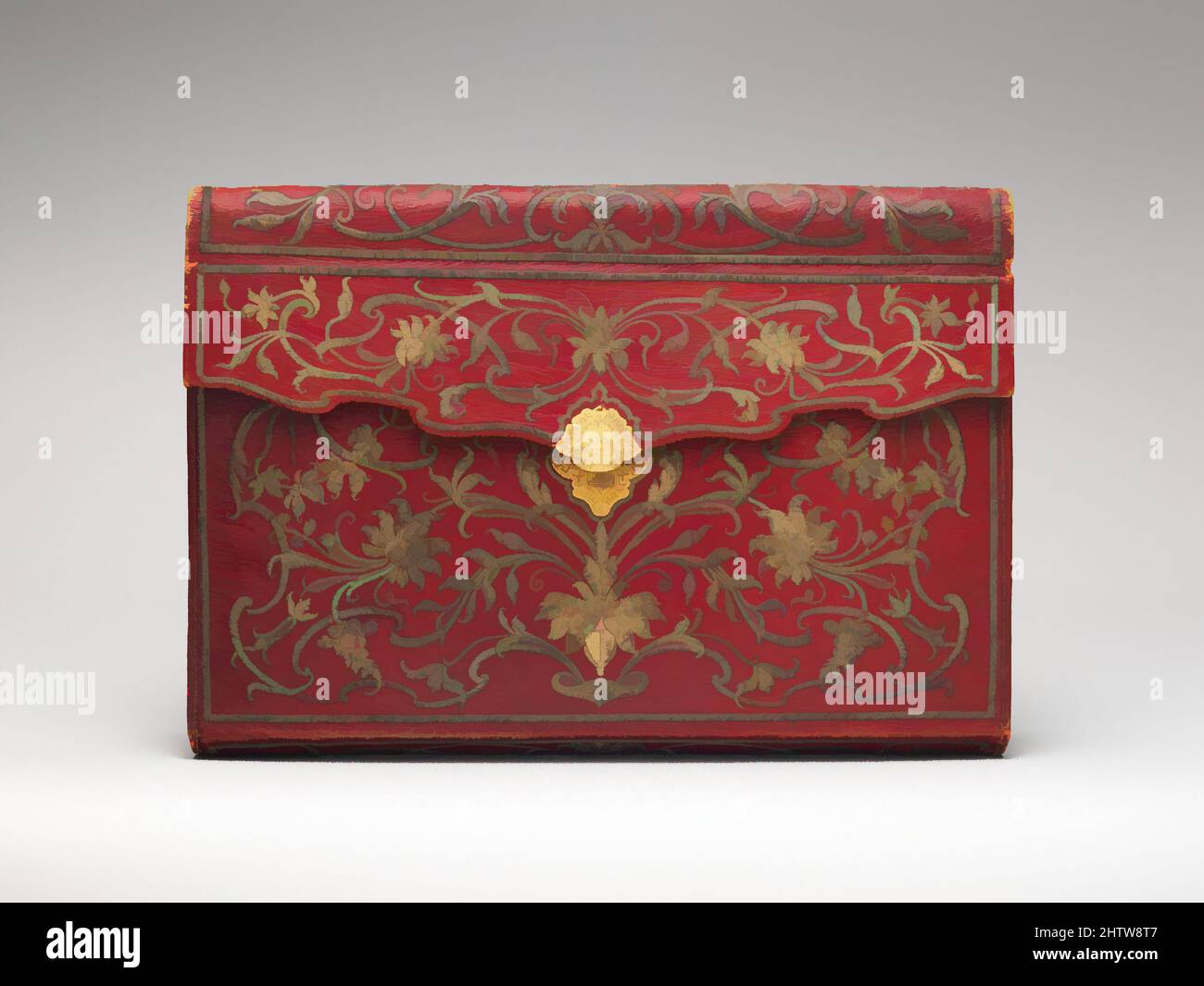 Art inspired by Briefcase (portefuille), 1763–64, Turkish and French, Red morocco leather embroidered with gold thread and silk, fitted with gold lock, lined with green silk; gold, L. 17-11/16 x W. 13-1/8 x D. 2-1/2 in. (45 x 33.3 x 6.3 cm.), Natural Substances-Leatherwork, Made in, Classic works modernized by Artotop with a splash of modernity. Shapes, color and value, eye-catching visual impact on art. Emotions through freedom of artworks in a contemporary way. A timeless message pursuing a wildly creative new direction. Artists turning to the digital medium and creating the Artotop NFT Stock Photo
