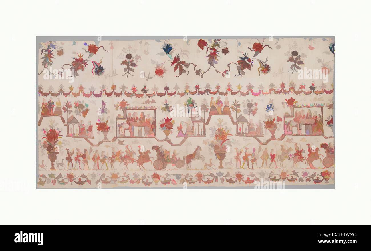 Art inspired by Petticoat panel, third quarter 18th century, Indian, Coromandel Coast, for the Dutch market, Cotton, painted resist and mordant, dyed, 33 5/8 x 67 1/2 in. (85.4 x 171.5 cm), Textiles-Painted and Printed, The primary goal of the Dutch East India Trade Company and its, Classic works modernized by Artotop with a splash of modernity. Shapes, color and value, eye-catching visual impact on art. Emotions through freedom of artworks in a contemporary way. A timeless message pursuing a wildly creative new direction. Artists turning to the digital medium and creating the Artotop NFT Stock Photo