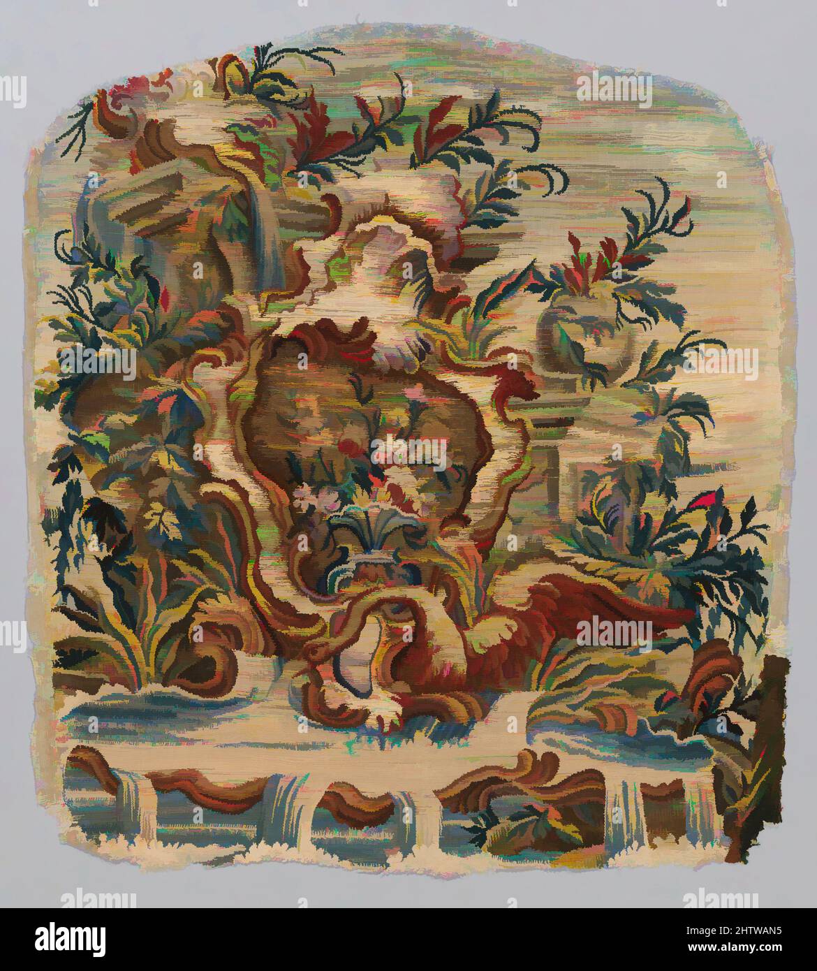 Art inspired by Rocaille cartouches with flowers, ca. 1735–50, French, probably Beauvais, Wool, silk (20-22 warps per inch, 8 per cm.), Back: H. 27 1/2 x W. 24 in. (69.9 x 61 cm); seat: H. 29 x W. 31 in. (73.7 x 78.7 cm), Textiles-Tapestries, Classic works modernized by Artotop with a splash of modernity. Shapes, color and value, eye-catching visual impact on art. Emotions through freedom of artworks in a contemporary way. A timeless message pursuing a wildly creative new direction. Artists turning to the digital medium and creating the Artotop NFT Stock Photo