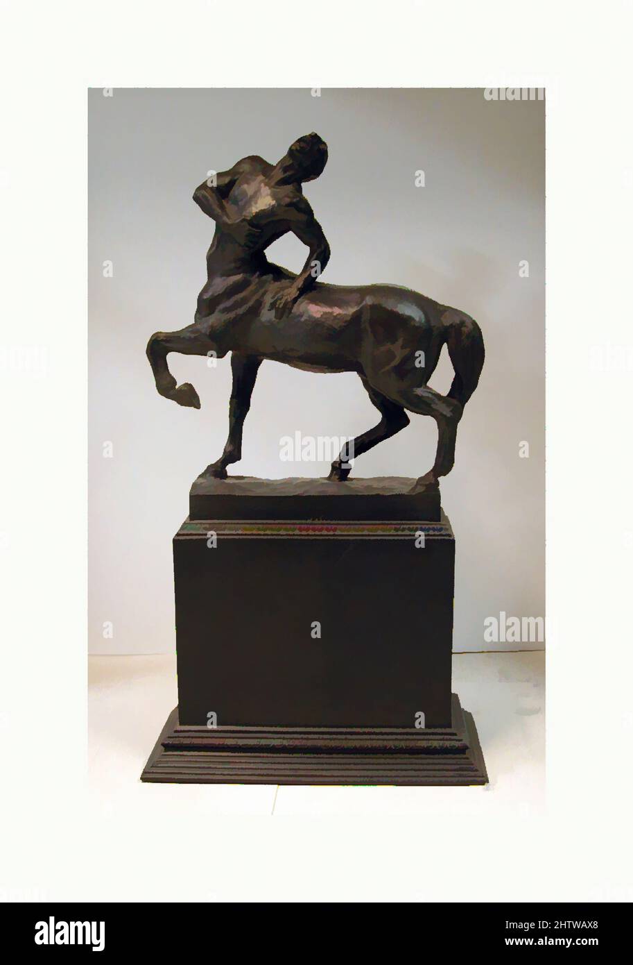 Art inspired by Wounded centaur, 19th century, German, Bronze, Height: 24 3/4 in. (62.9 cm), Sculpture, Franz von Stuck (German, Tettenweis 1863–1928 Munich, Classic works modernized by Artotop with a splash of modernity. Shapes, color and value, eye-catching visual impact on art. Emotions through freedom of artworks in a contemporary way. A timeless message pursuing a wildly creative new direction. Artists turning to the digital medium and creating the Artotop NFT Stock Photo