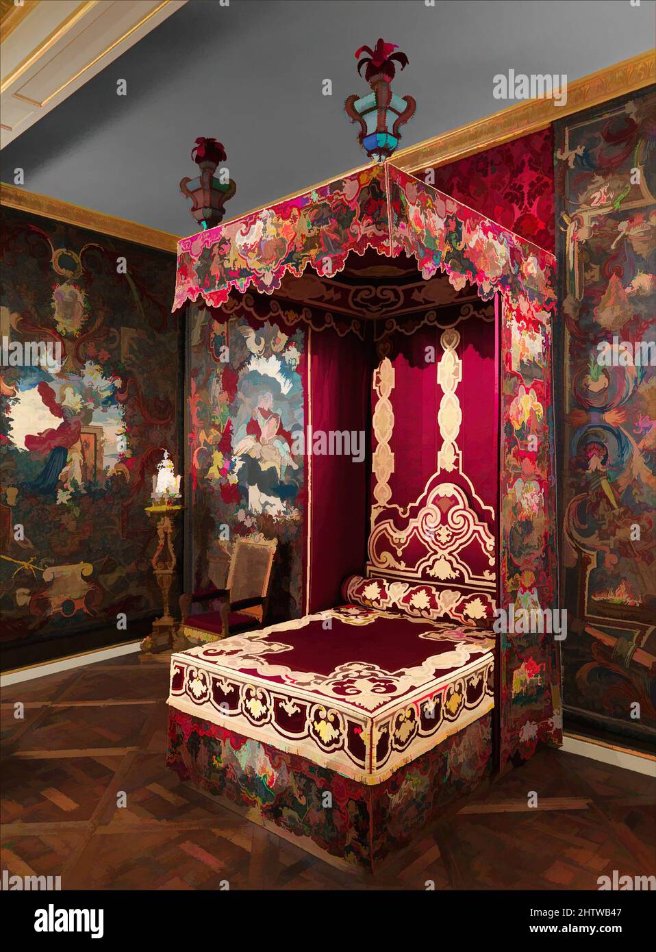 Bed valances and side curtains, ca. 1700, French, Canvas; silk and